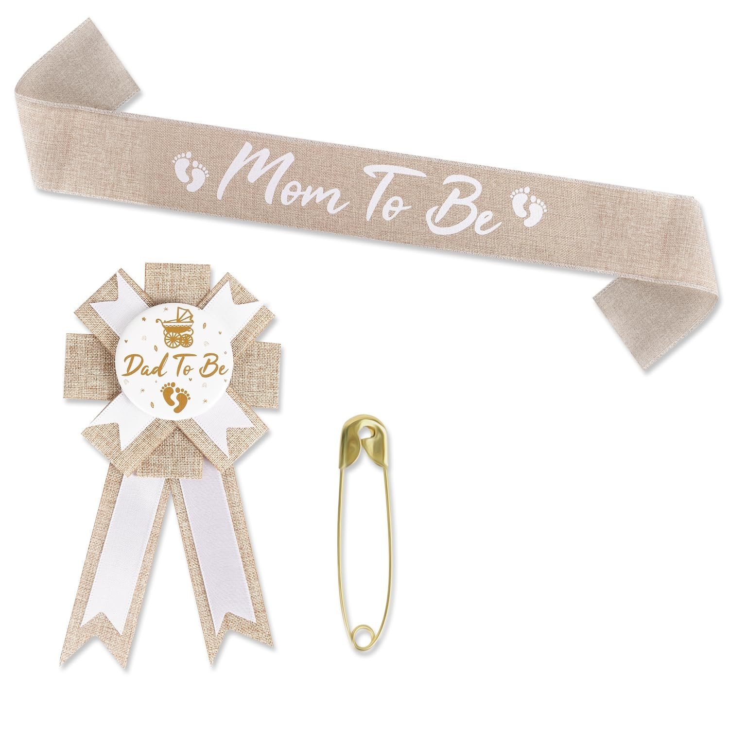 Rustic Boho Mom to Be Sash & Daddy to Be Badge Pins for Baby Shower Gender Revea