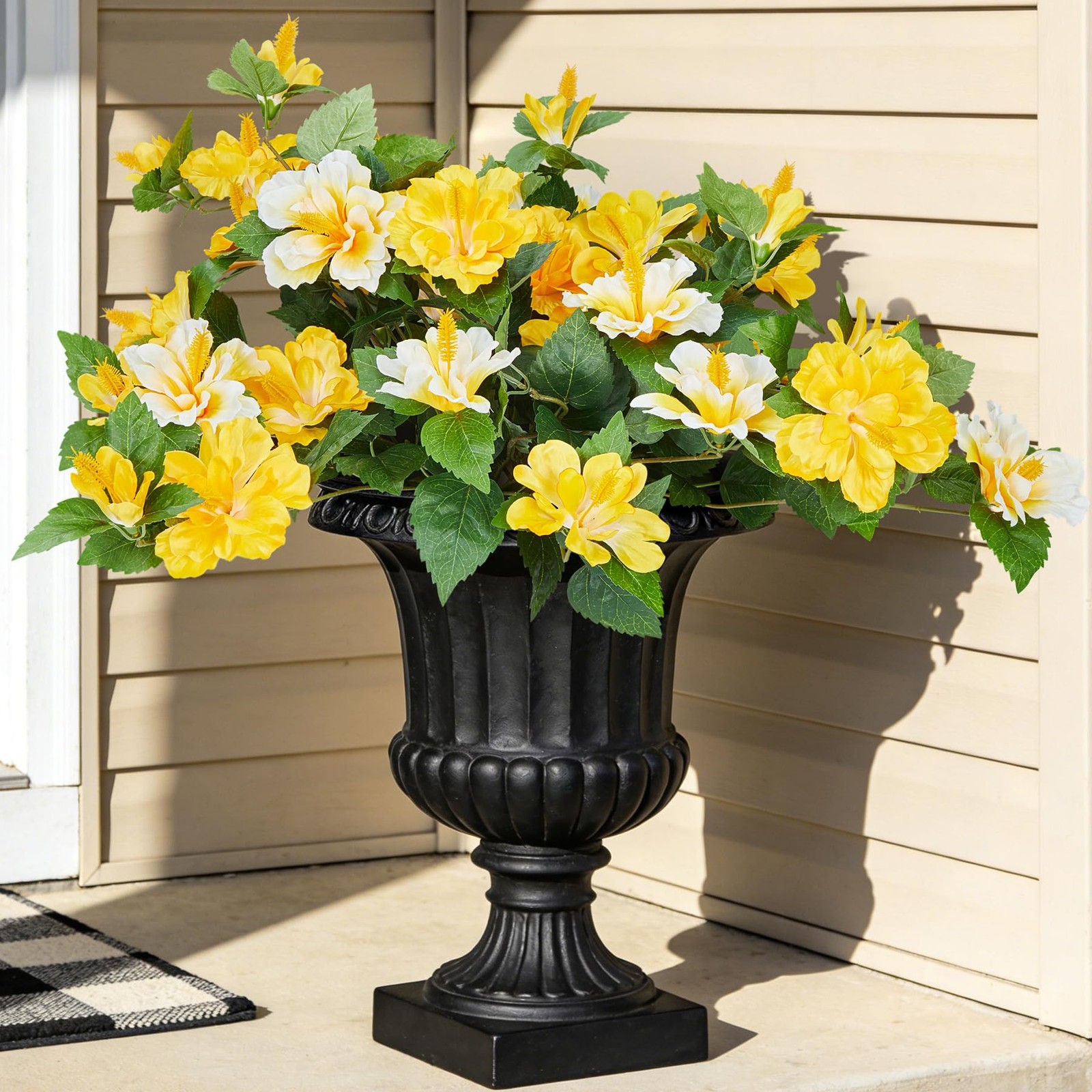Artificial Flowers for Outdoors Indoors,2 Bunches Fake Hibiscus with Realisti…