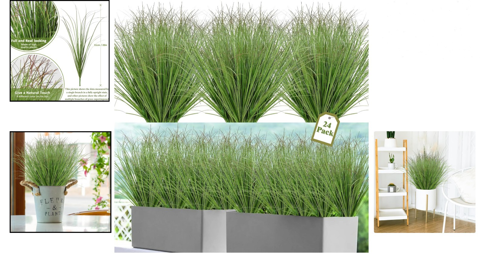 Artificial Grass Plants 24 Pack Outdoor Faux Bushes 20 Inch Greenery Decor