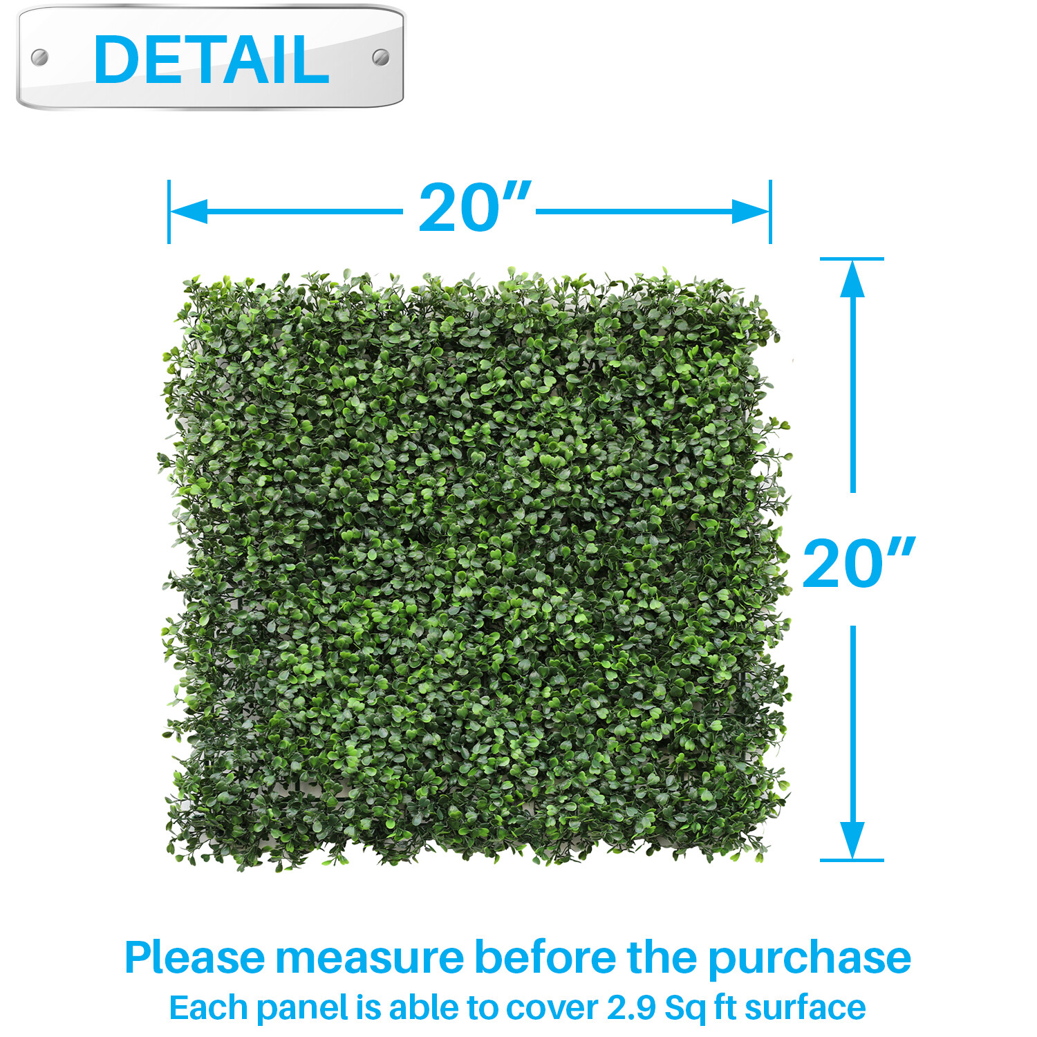 20″x20″ Artificial Grass Wall Decor Privacy Fence Panel, Boxwood Single Panel