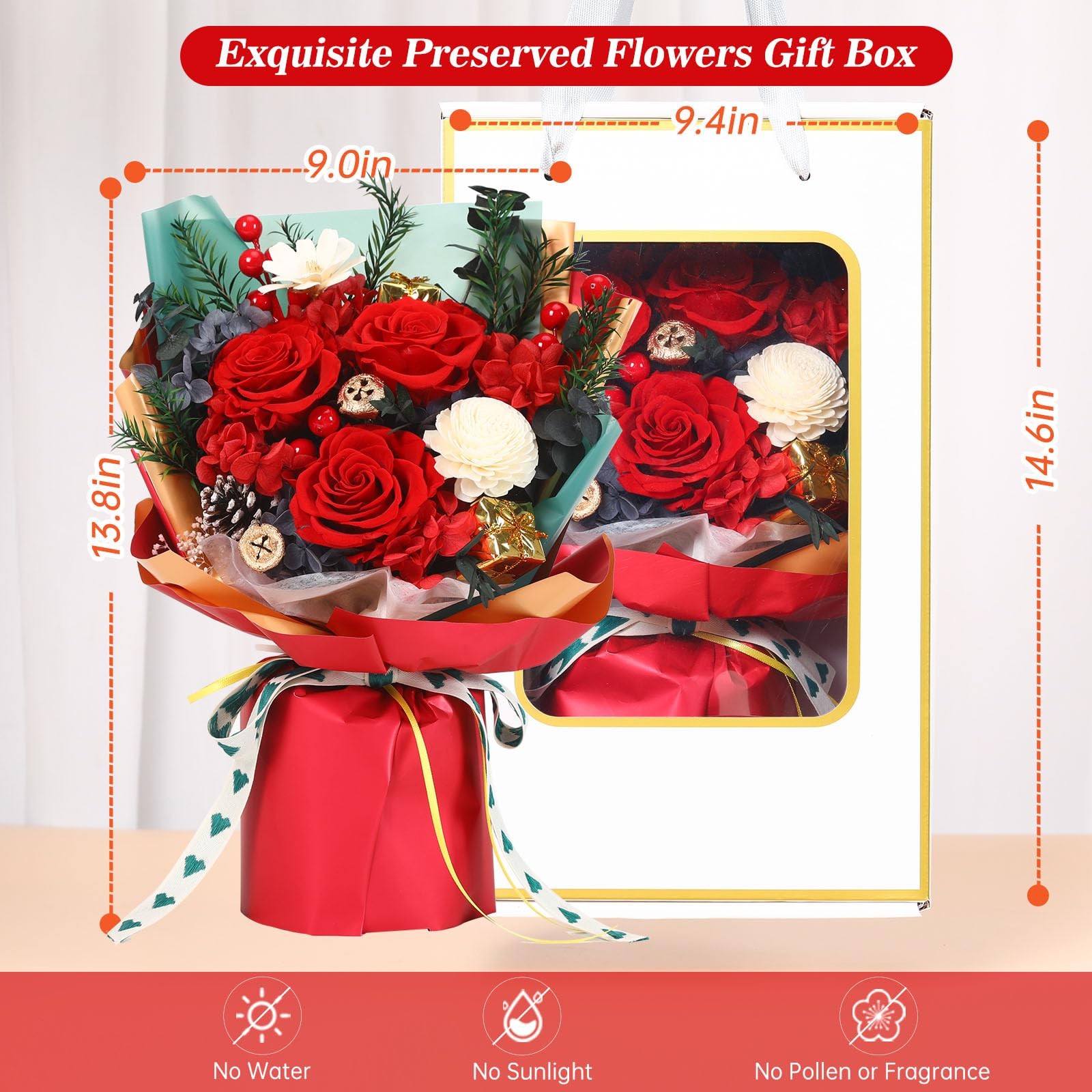 Christmas Flower Gifts Preserved Long Lasting Rose Bouquet Mom Wife Decor