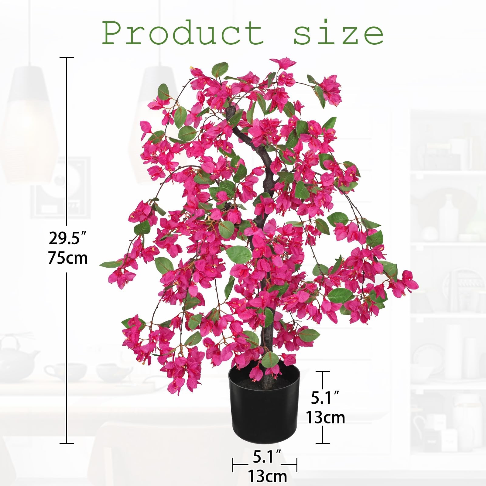 Briful Artificial Bougainvillea Plant in Black Pot 29.5″ Balcony Décor(Pink)