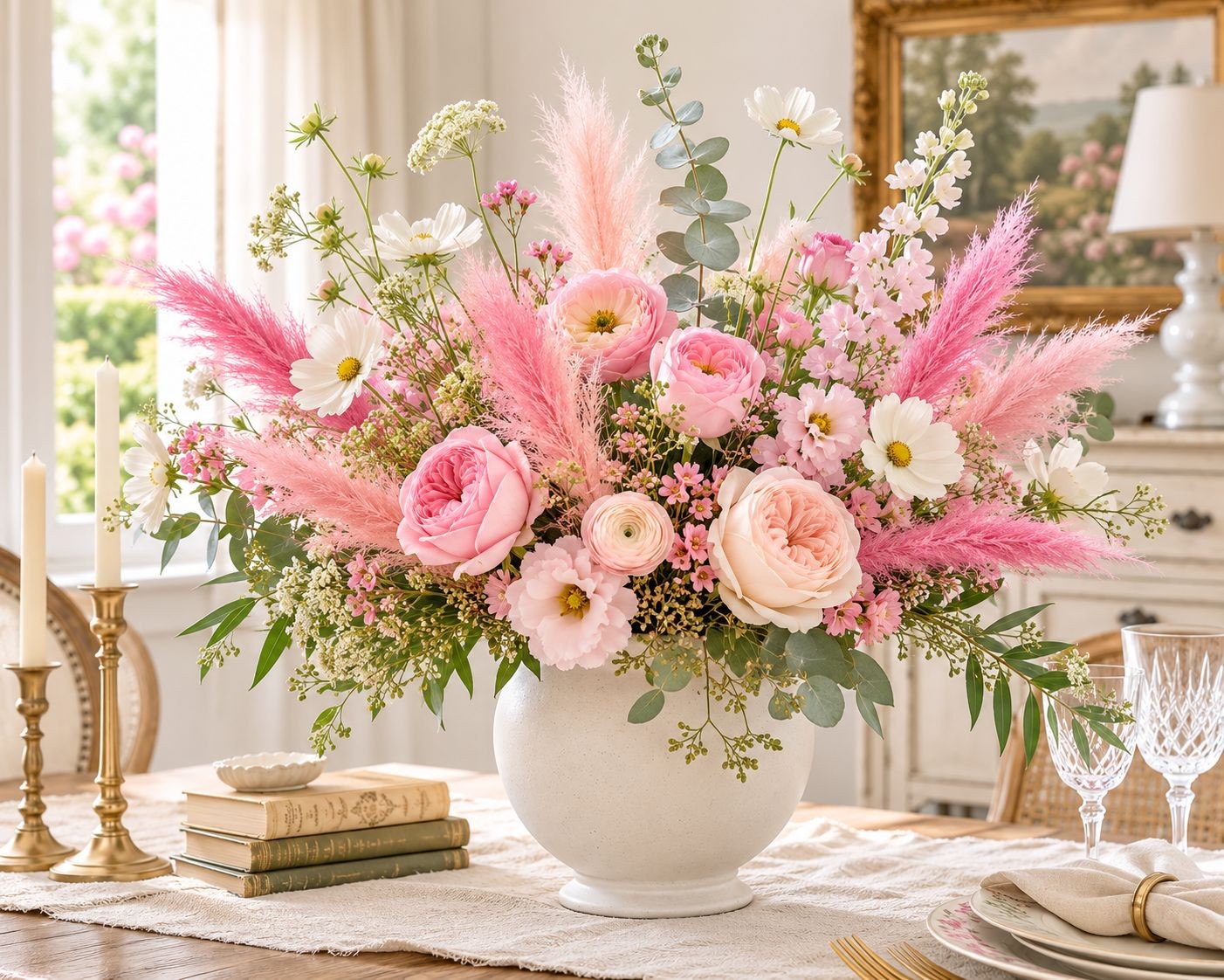 Artificial Pink Pampas Grass Filler Stems Set of 21 Wispy Faux Pampas Wedding Bo