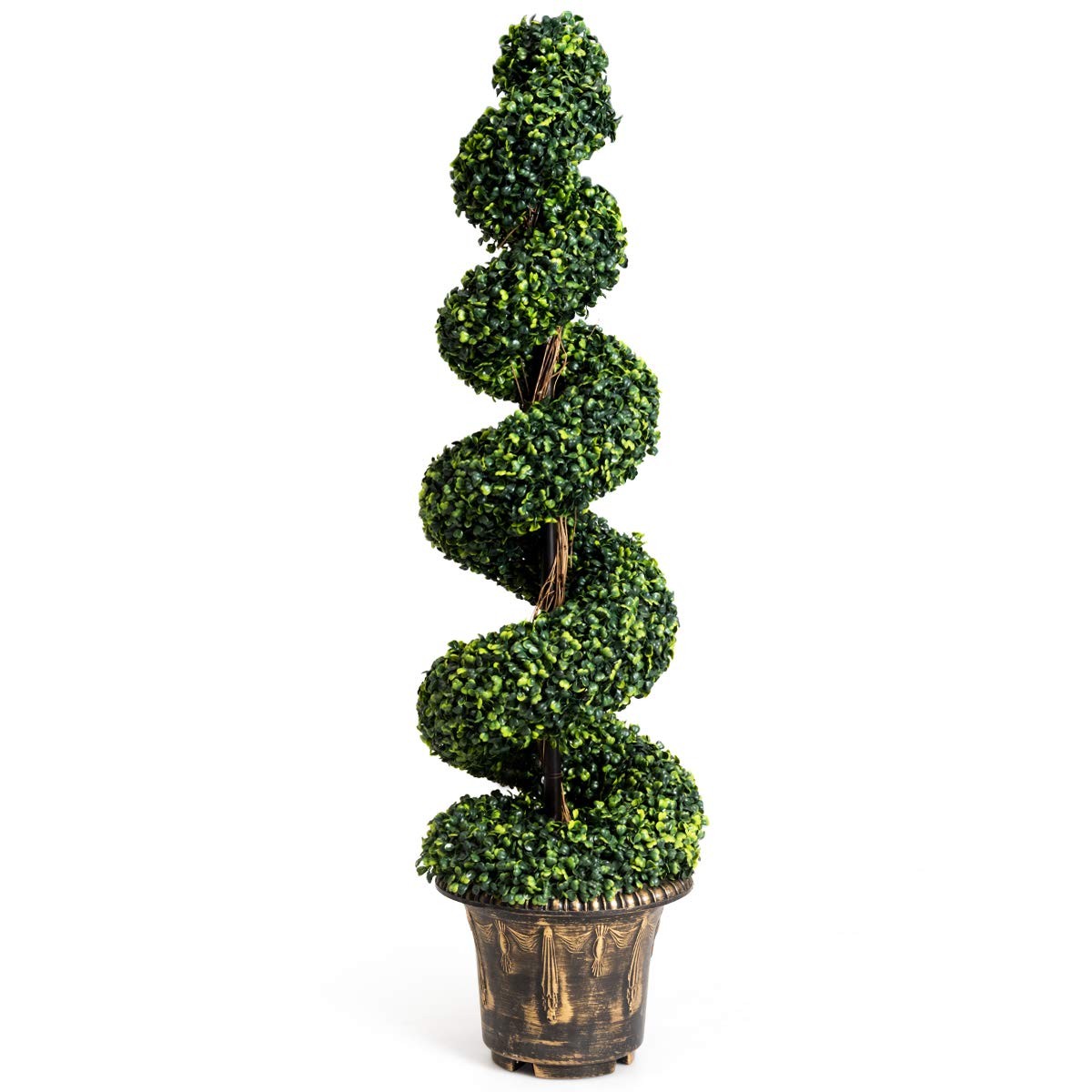 4 Ft Artificial Boxwood Spiral Topiary Tree, Fake Greenery Plants for Porch Home