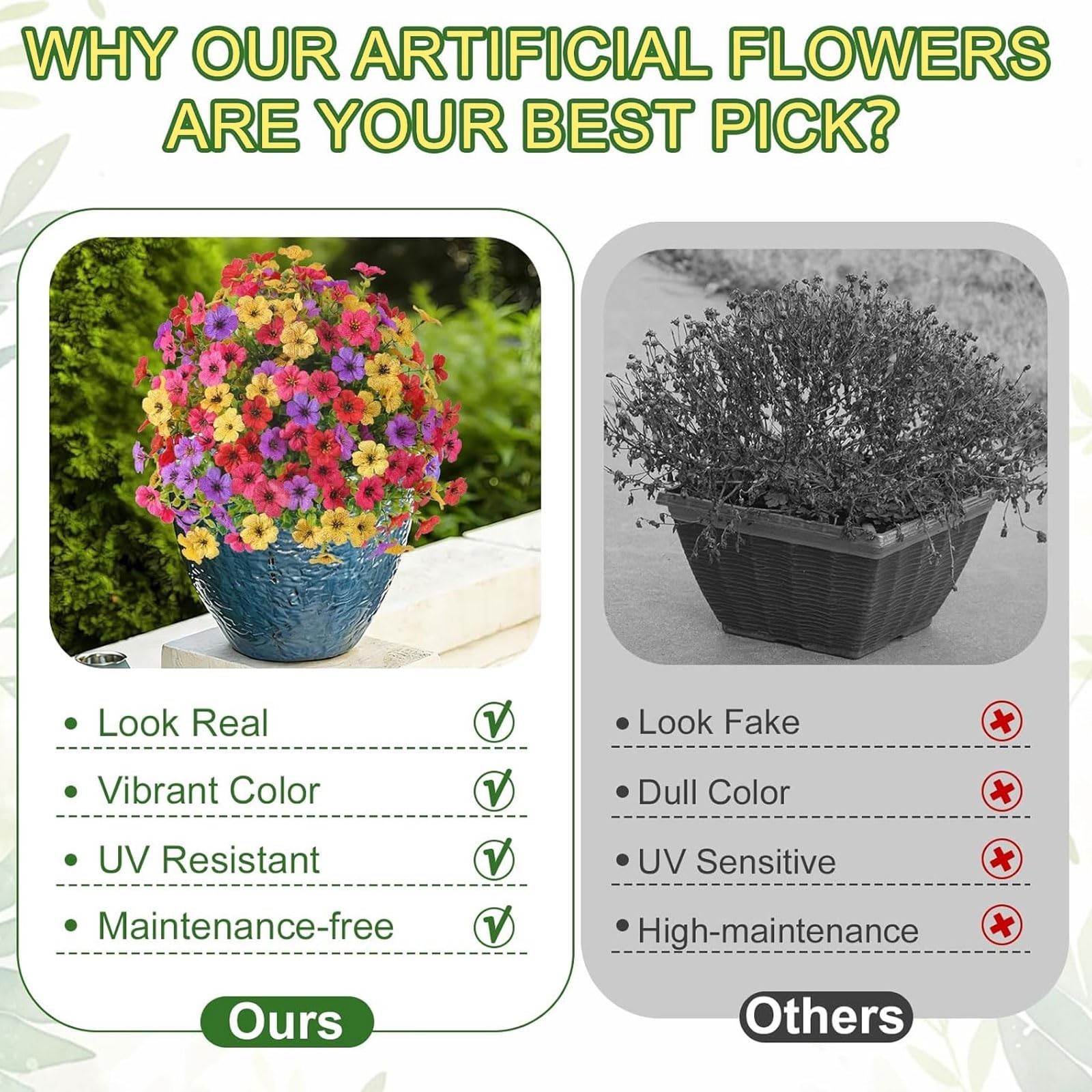 2PCS 20″ UV Resistant Artificial Topiary Balls – Faux Flowers for Indoor/Outdoor