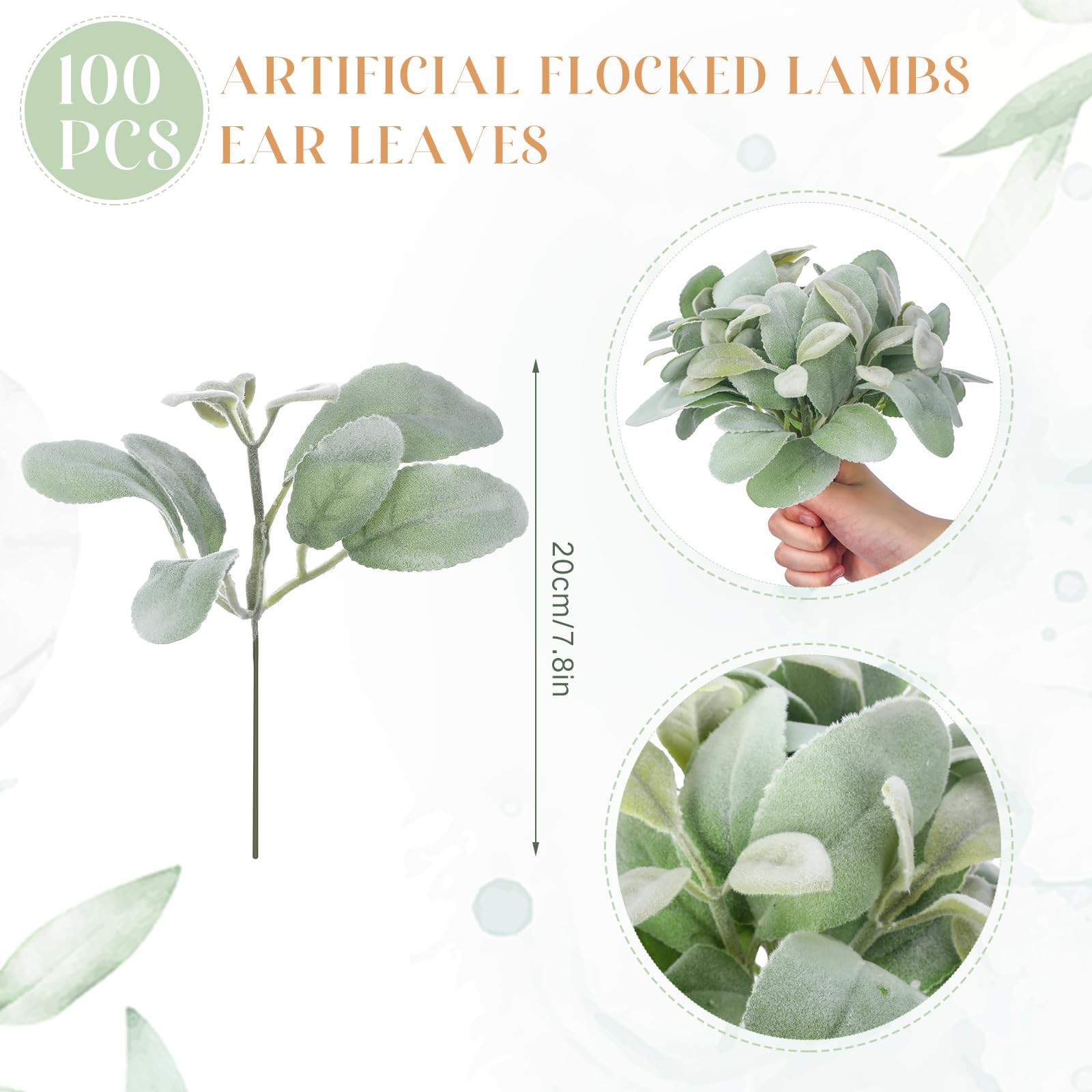 XunYee 100 Pcs Artificial Flocked Lambs Ear Leaves Faux Greenery Stems Bulk F…