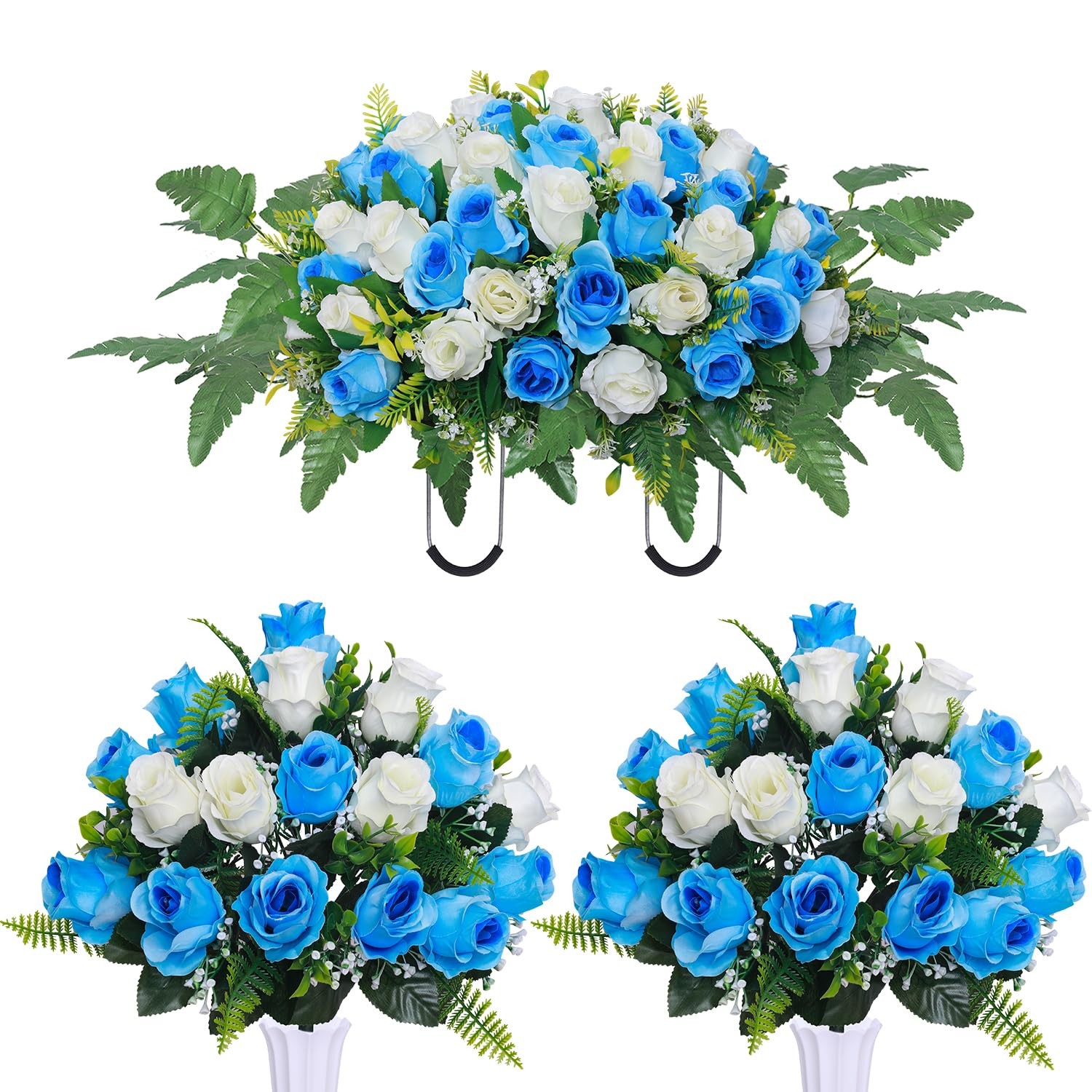Artificial Cemetery Flower Saddles, Cemetery Memorial Flowers with Vase,Outdoor