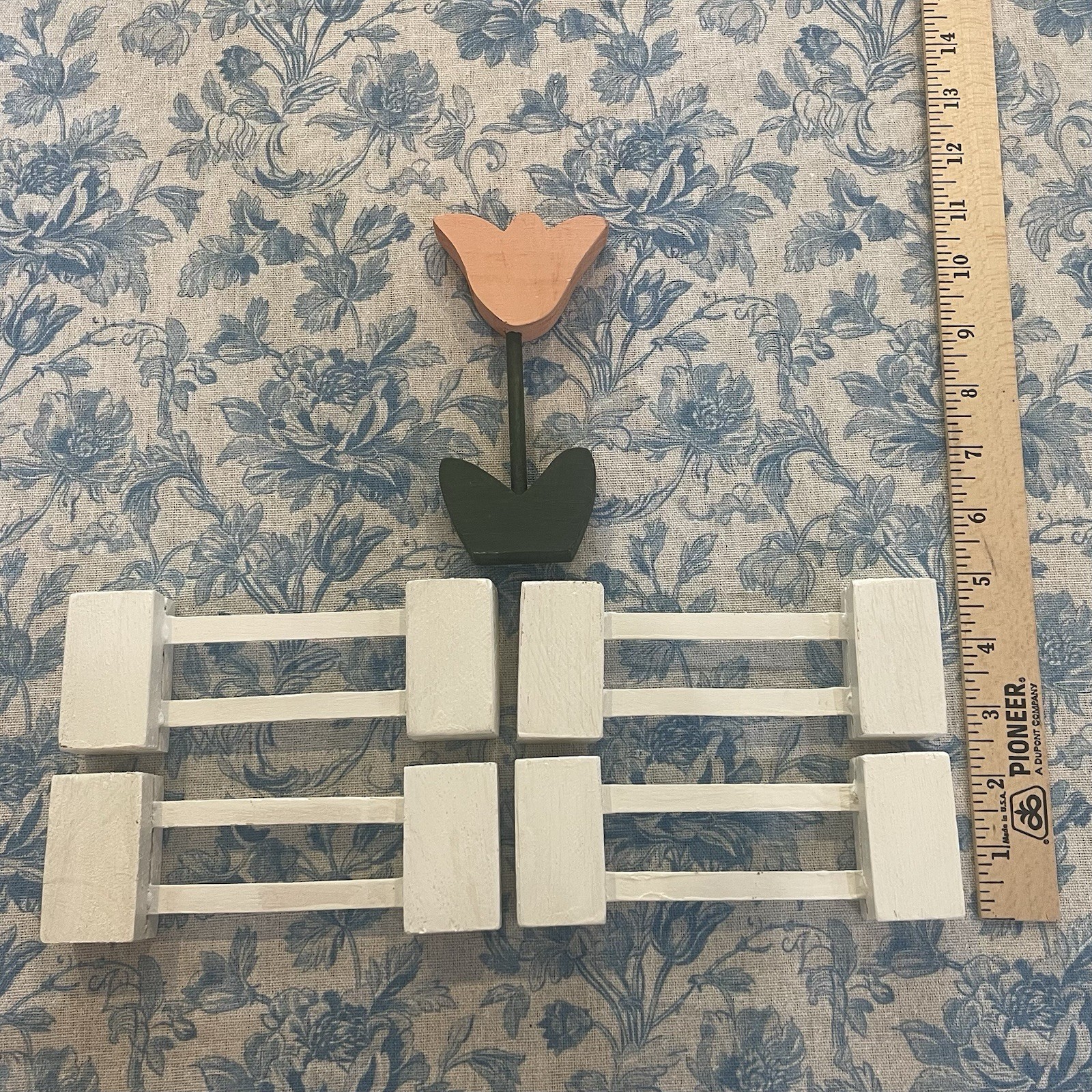 Handmade Wooden Tulip Fence Decor Cottagecore Farmhouse Shelf Sitter Folk Art