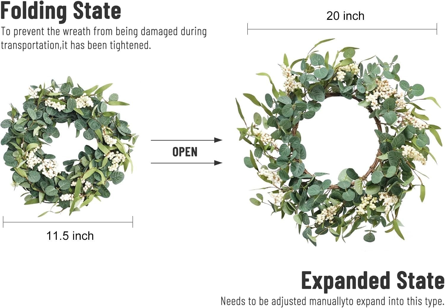 20-Inch Eucalyptus Wreath for Front Door, Window or Porch – All Seasons Decor