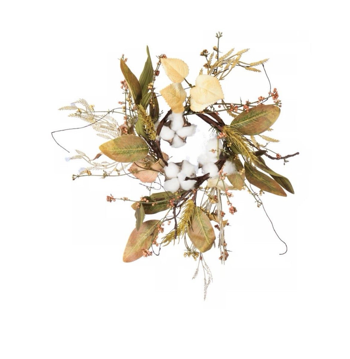 Cotton & Leaves Ring Fall Centerpiece Farmhouse Decor