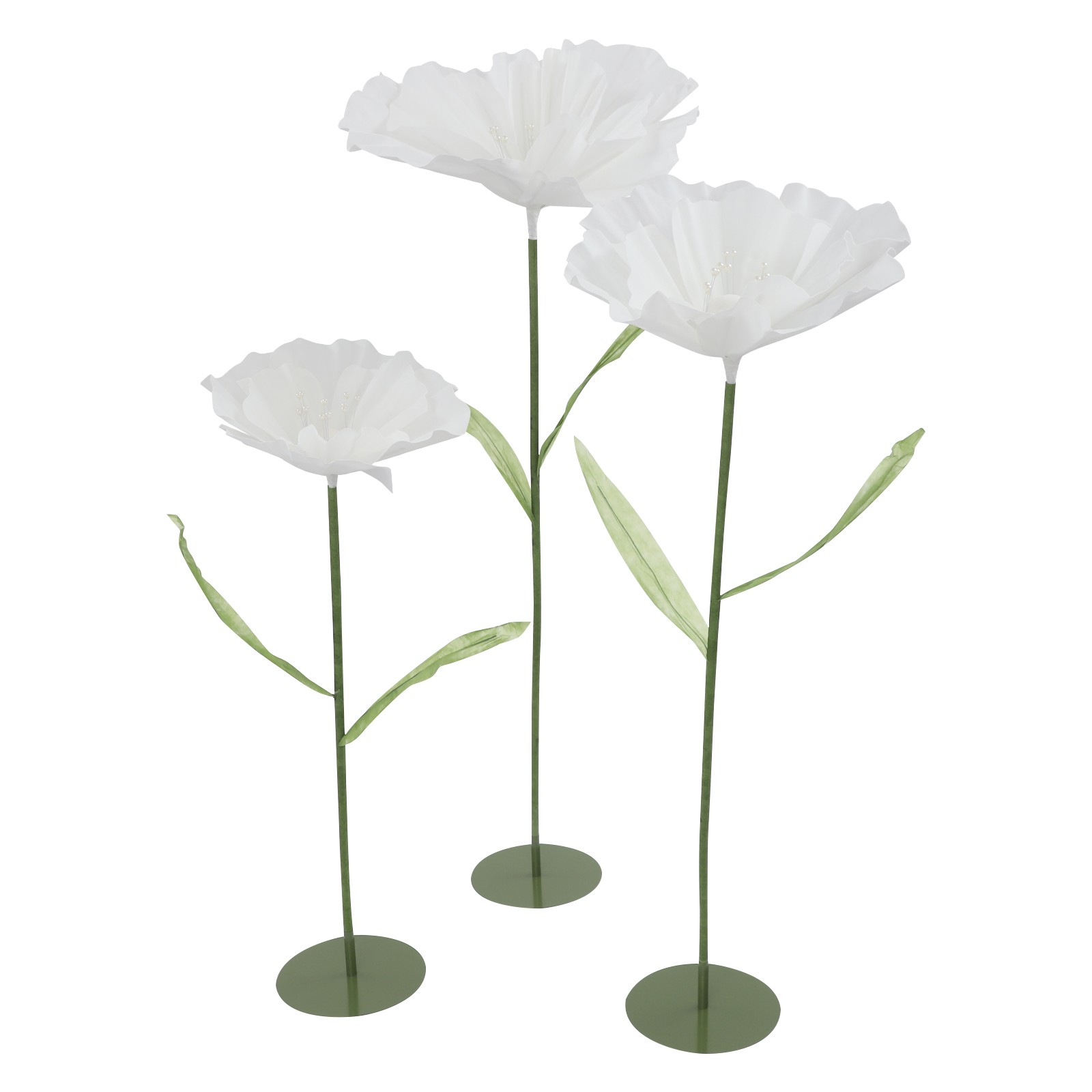 3pcs Giant Artificial Flower Poppy Free Standing Adjustable Wedding Decor White