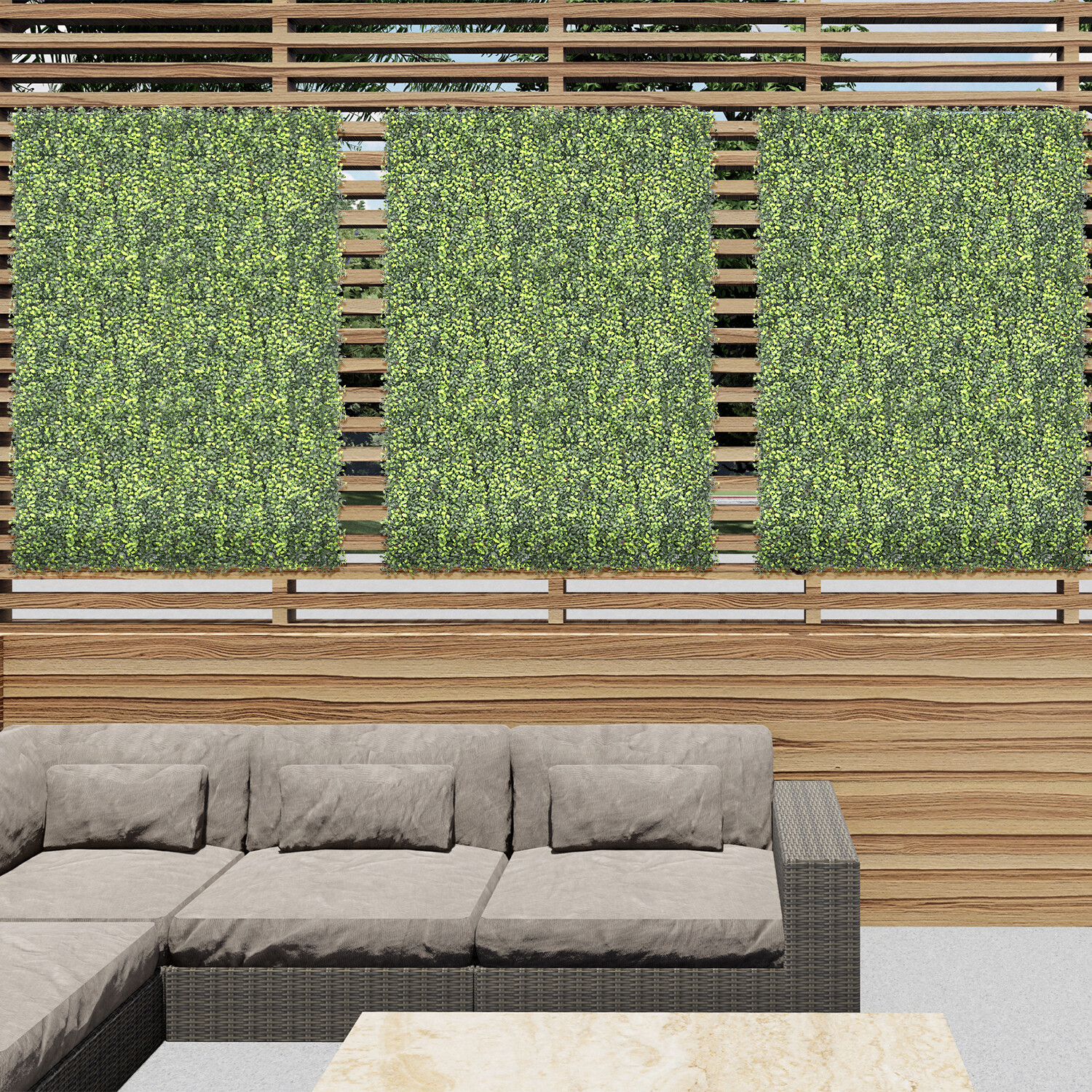 20″ Artificial Faux Boxwood Leaf Fence Panel With Back Home Wall Decor Grass Mat
