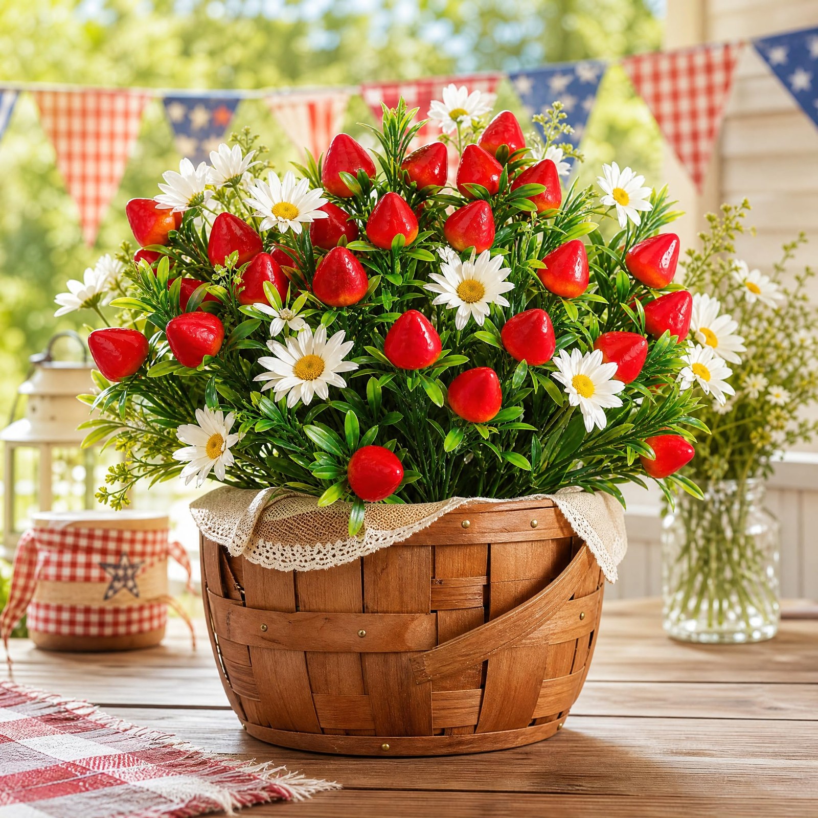 9 Pcs Artificial Strawberries for Decor, 11.8″ Fake Strawberry Branches Flowe…