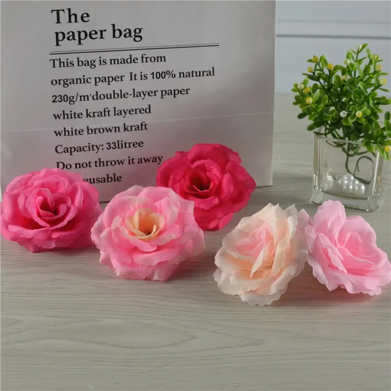8cm Gold/Silver Artificial Rose Silk Flower Heads for DIY Decor