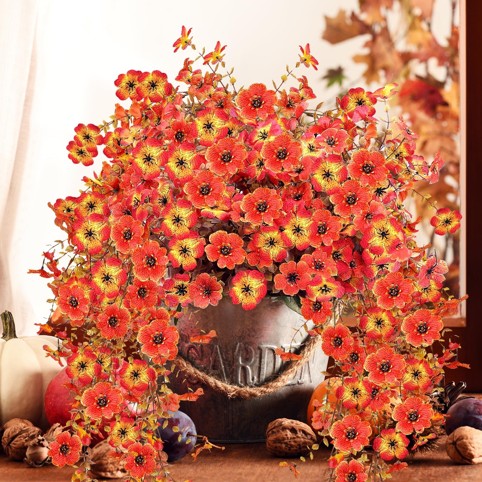 Outdoor Artificial Fall Flowers 6PCS, All Weather Fade Proof, UV Resistant Wa…