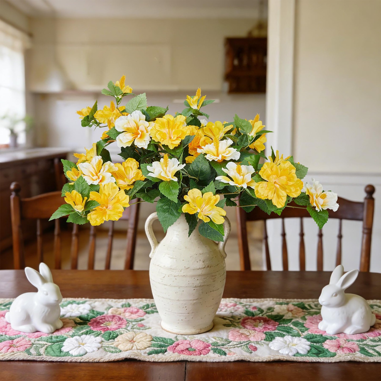 Artificial Flowers for Outdoors Indoors,2 Bunches Fake Hibiscus with Realisti…