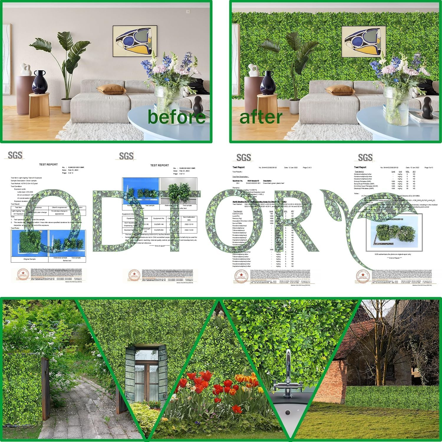 UV-Resistant Artificial Ivy Wall Roll – 40 Sqft Green Privacy Fence Screen