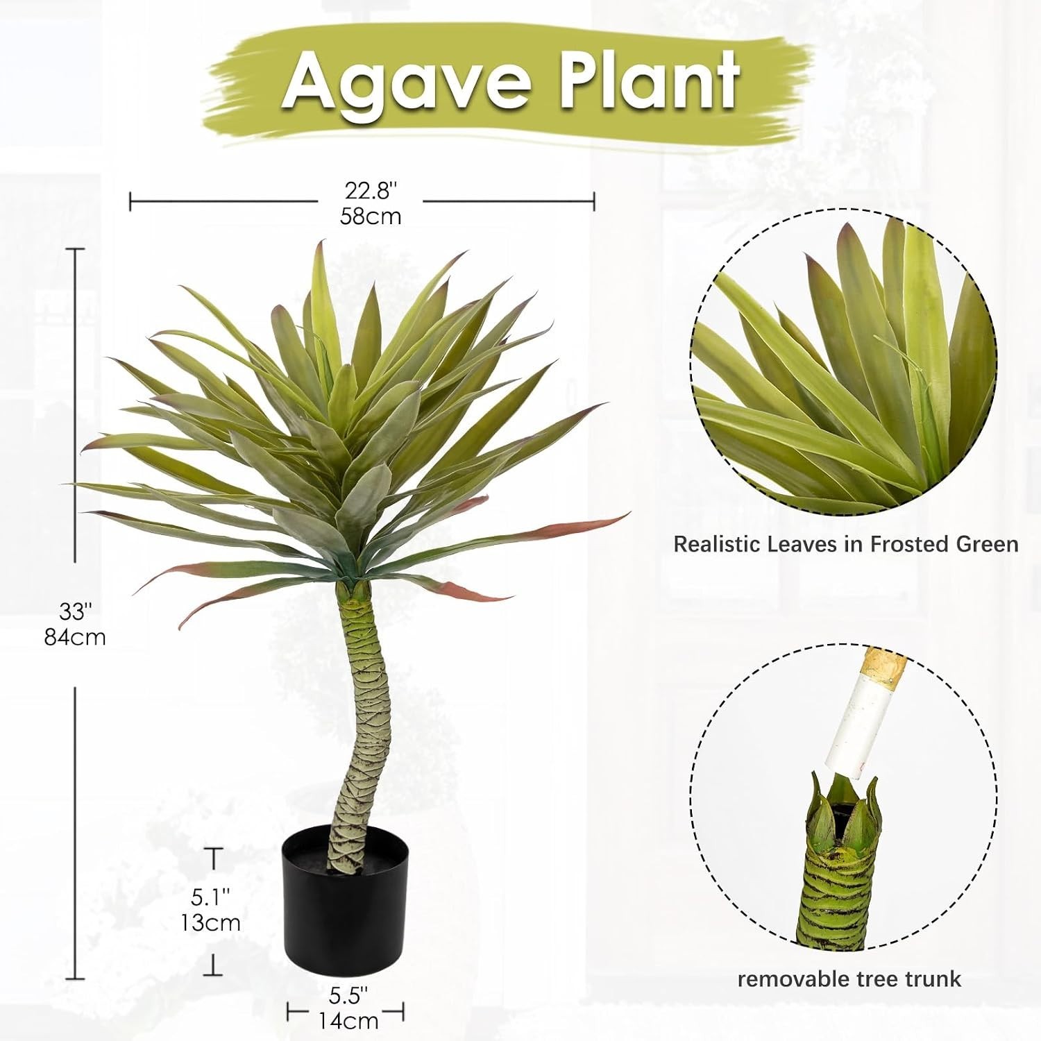 Large Fake Agave Plants 2.76ft/33in Tall Artificial Yucca Plants in Black Pot…