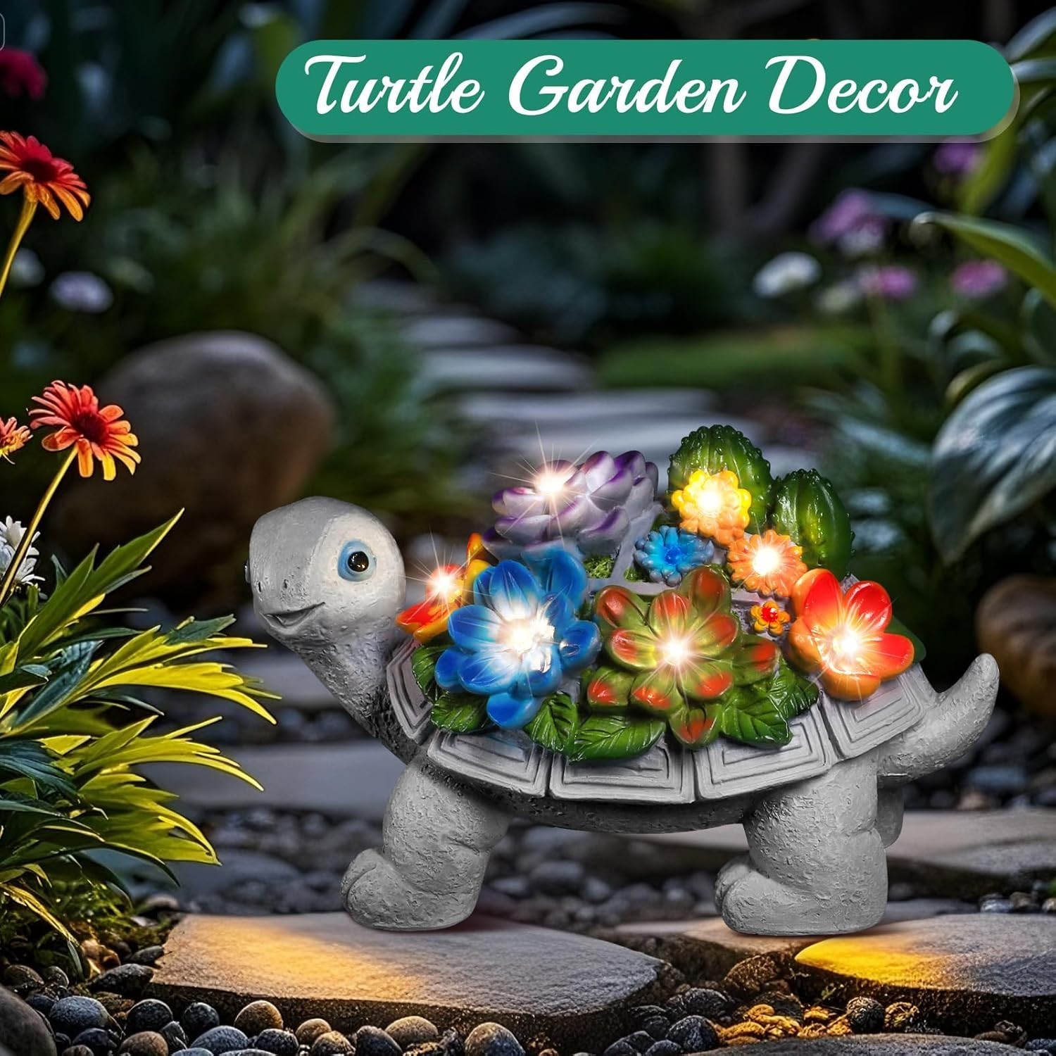 Charming Solar Turtle Statue – 7 LED Lights Garden Decor, Ideal Gift for Women