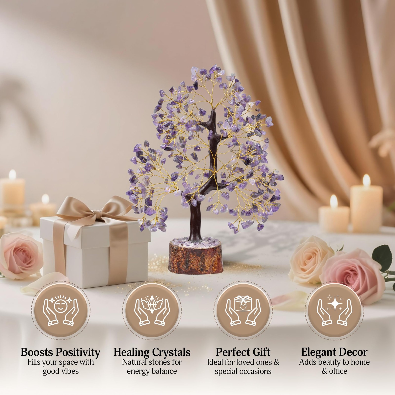 Amethyst Crystals Bonsai Tree Of Life Decor Good Luck Stones Gifts