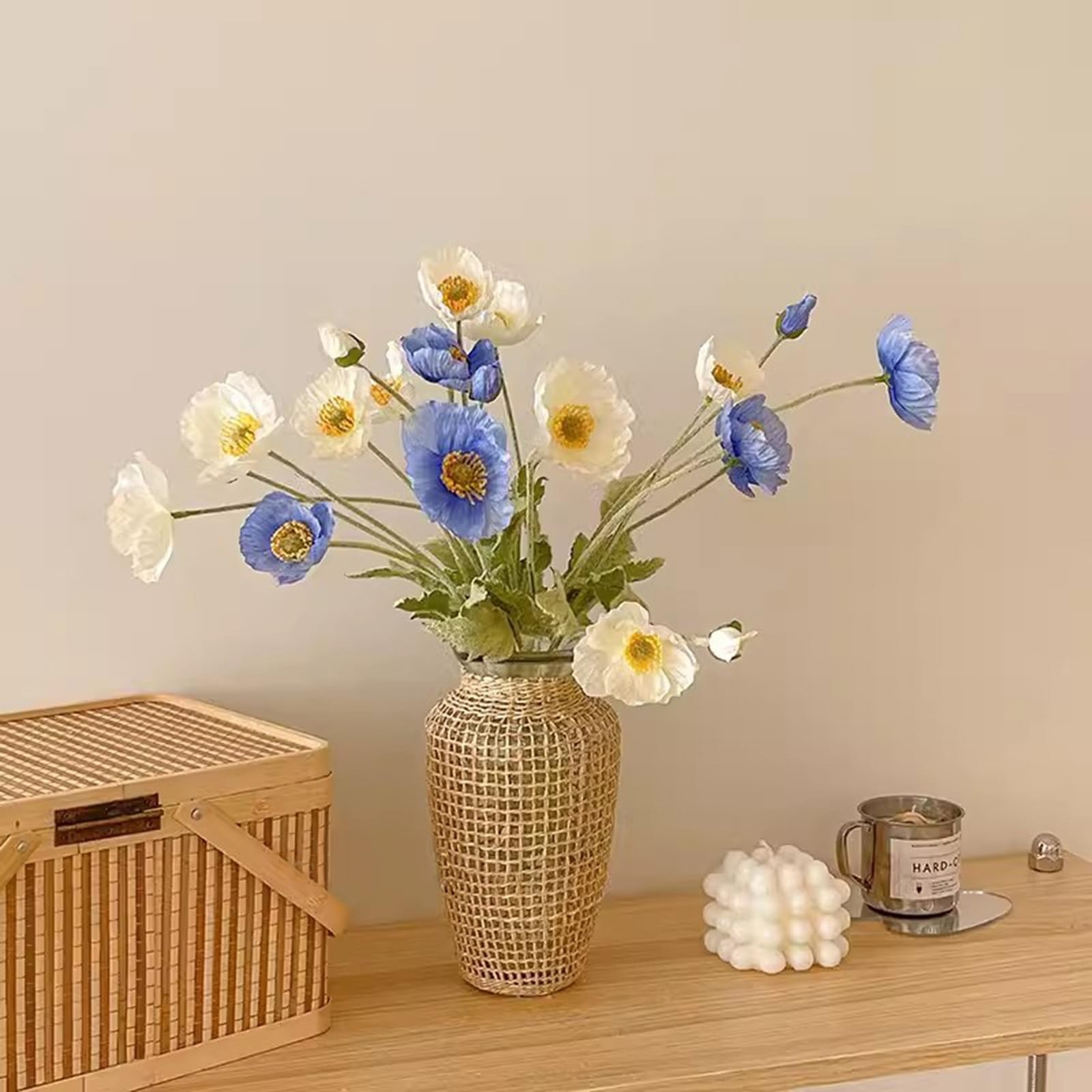 2 PCS 23.6 Inch Artificial Poppies Silk Flowers Arrangements Table White