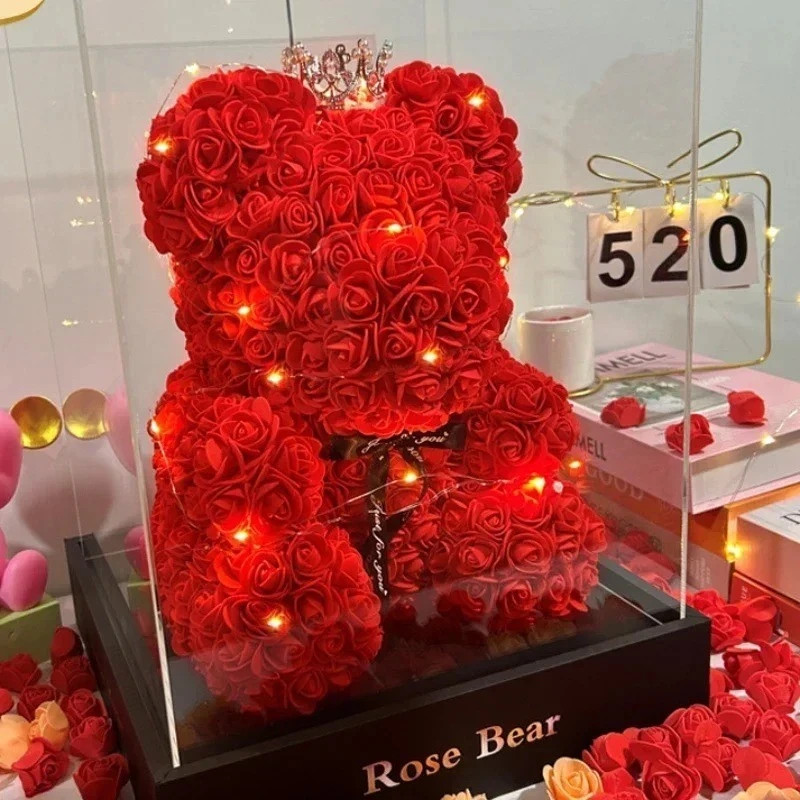 Artificial Eternal Rose Teddy Bear Gift for Mom Mother’s Day Birthday