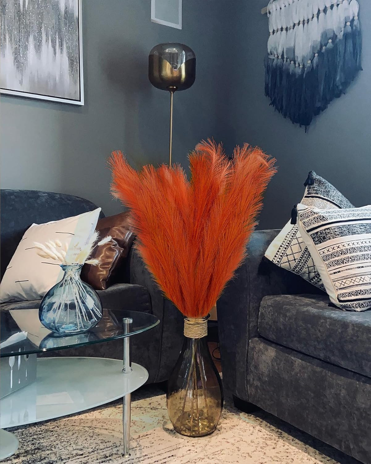 Faux Pampas Grass, 3PCS Large Tall 43” Fluffy Artificial Fake Pompous Grass for