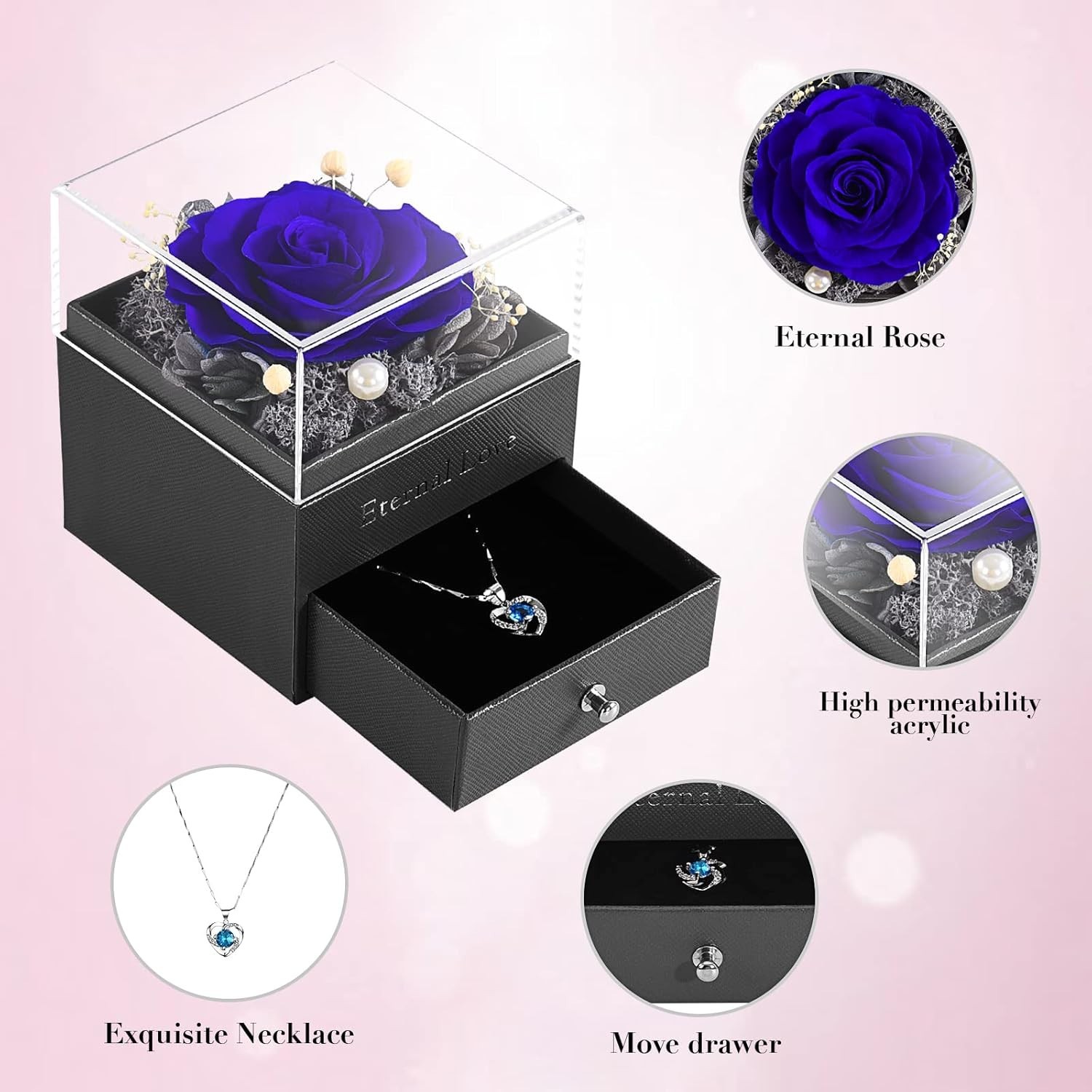 Handcrafted Preserved Rose and Necklace in Jewelry Box – Gifts for Women