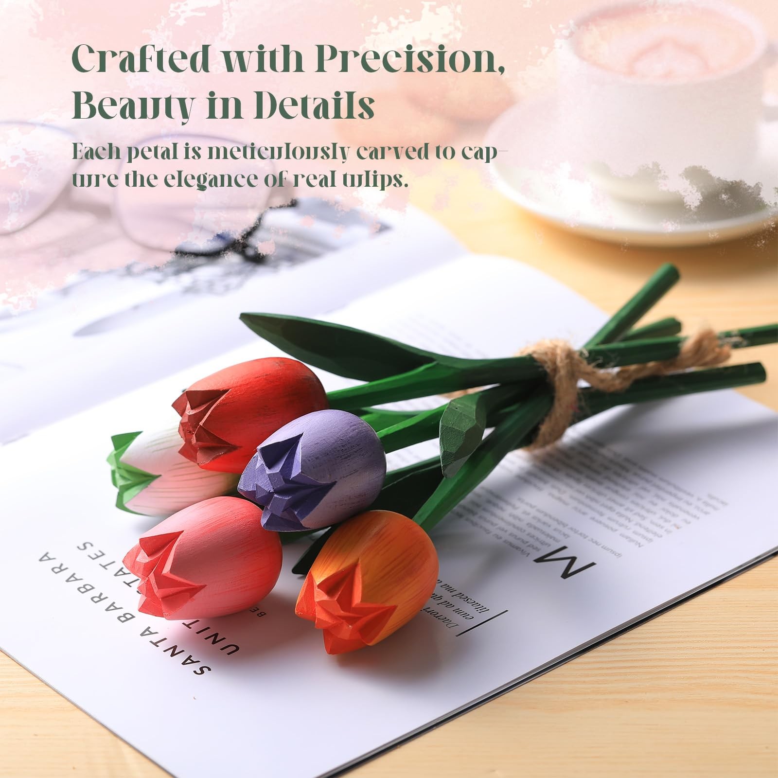 10 Pcs 9 Inch Spring Wooden Tulip Flowers Gift for Graduation Spring Decorati…