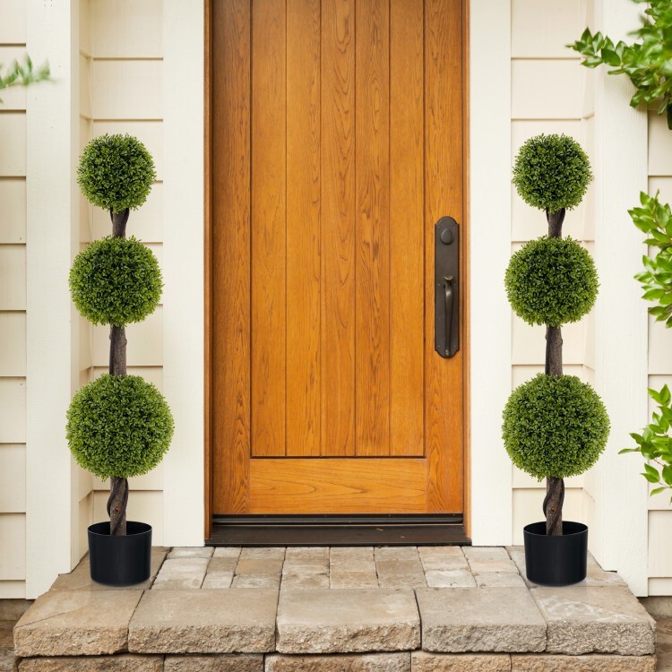 4′ Artificial Boxwood Topiary Ball Tree Plant Pot With Lush PE leaves and Trunk