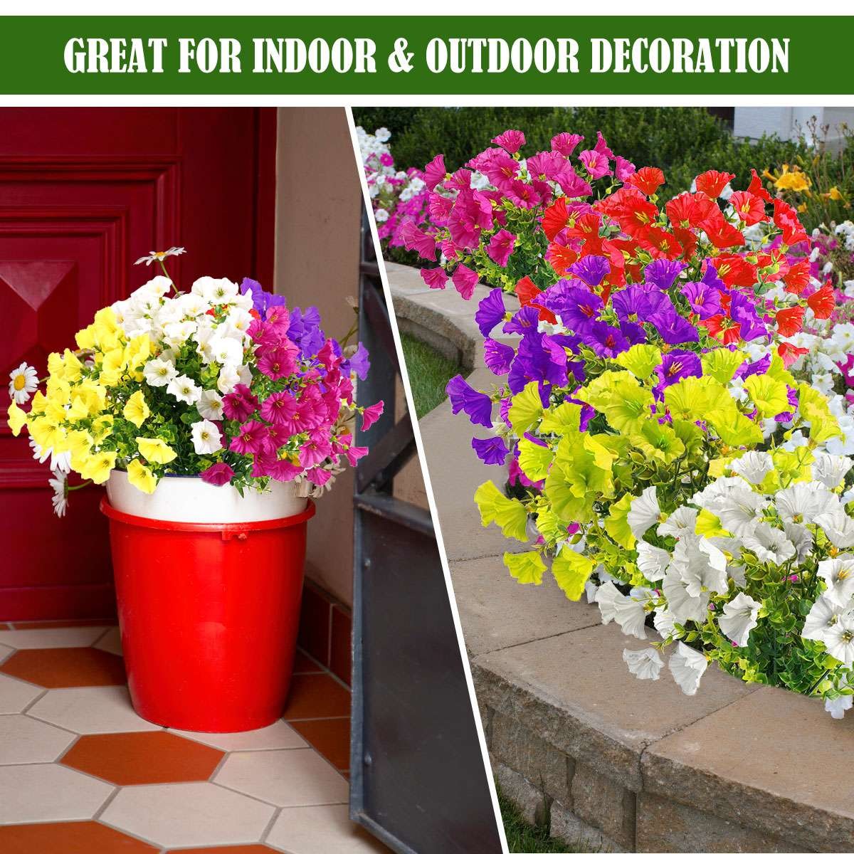 Artificial Fake Flowers Plant for Home Outdoors, 2Pcs Faux Morning Glory Bouquet
