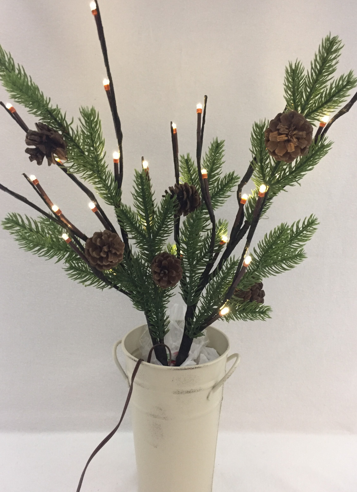 Lighted Artificial Pine Evergreen Branches W/Natural Pine Cones 19.75″ Set of 2