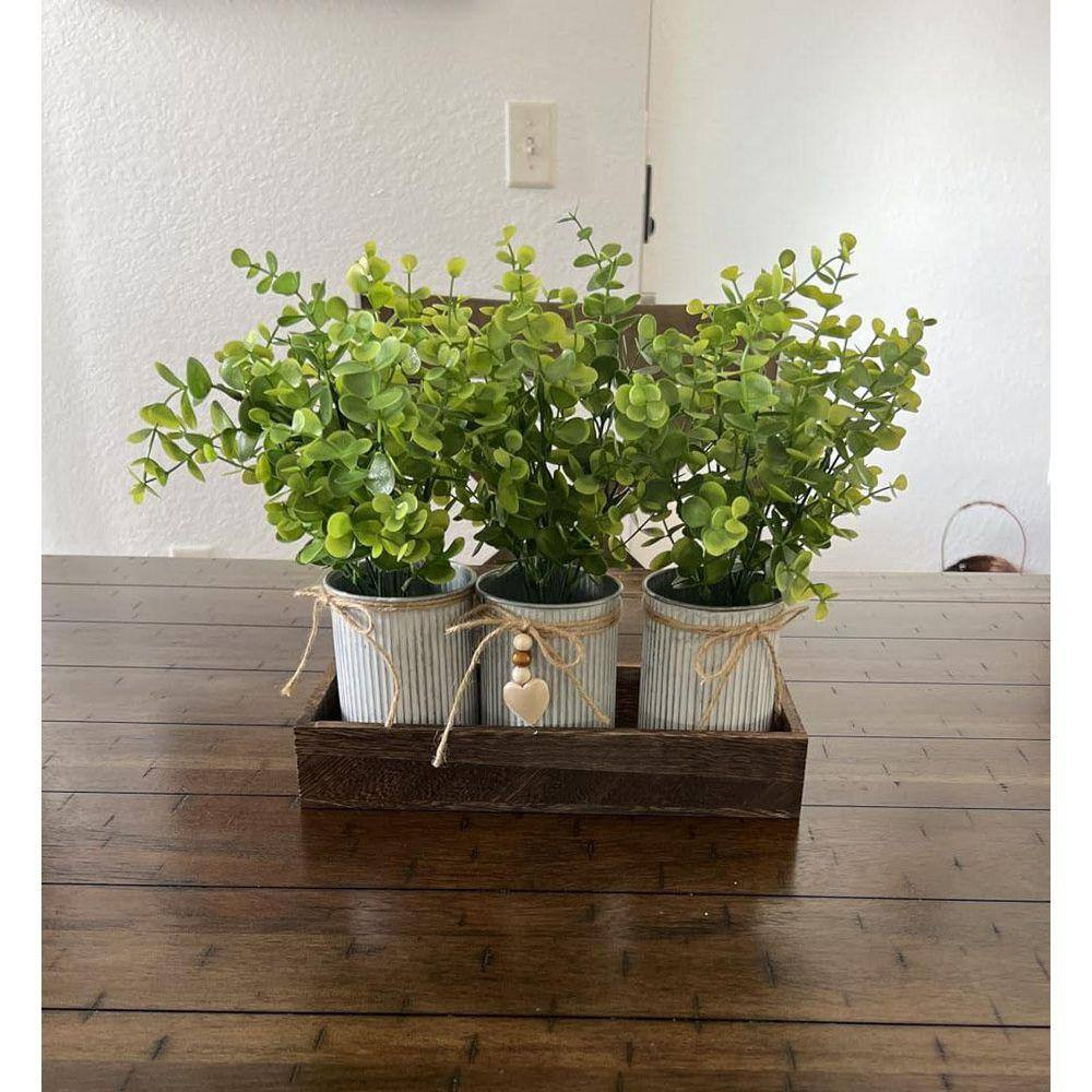 11 In. Green Indoor Artificial Eucalyptus in Silver Pot Set of 3