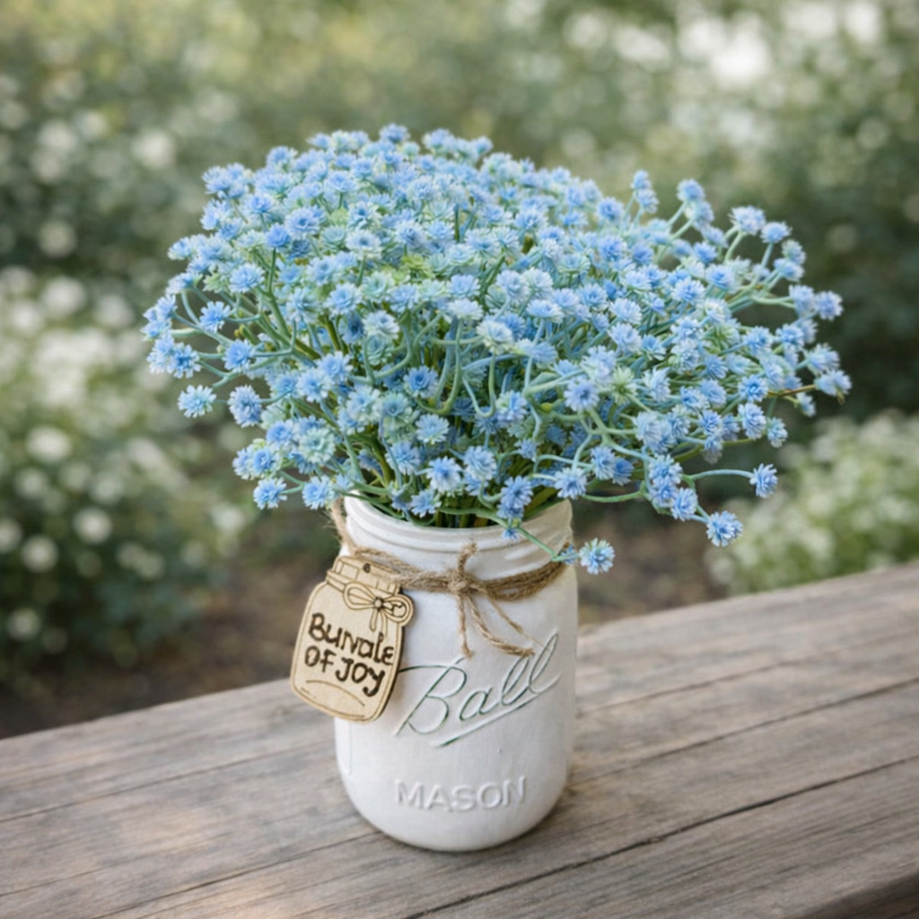Blue Billy Button Mason Jar Arrangement Baby Shower Centerpiece Nursery Decor