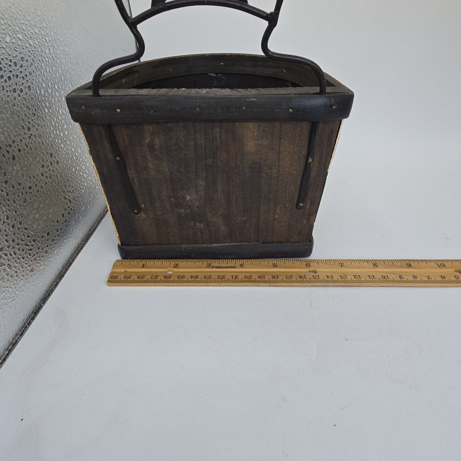 Primitive Patriotic Hanging Wood Metal American Flag Box Planter Basket Shelf