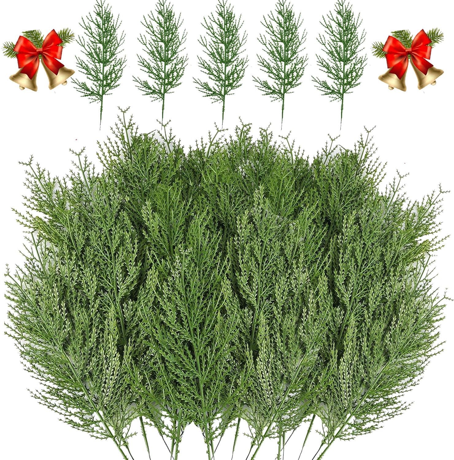 Artificial Pine Branches,30 Pcs Christmas Faux Cedar Stems, Artificial Faux C…