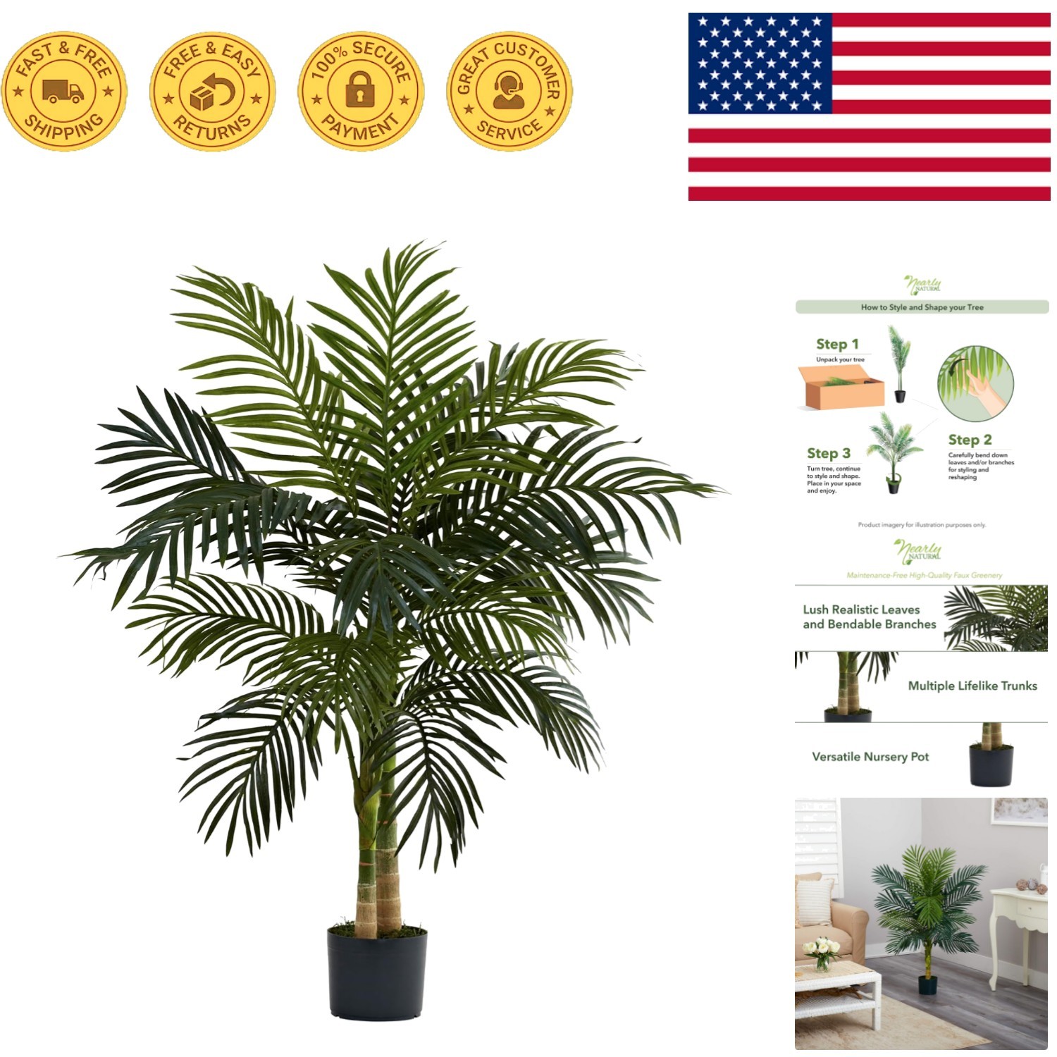 Lush 4ft Double Stalk Golden Cane Palm – Maintenance Free Indoor Decoration