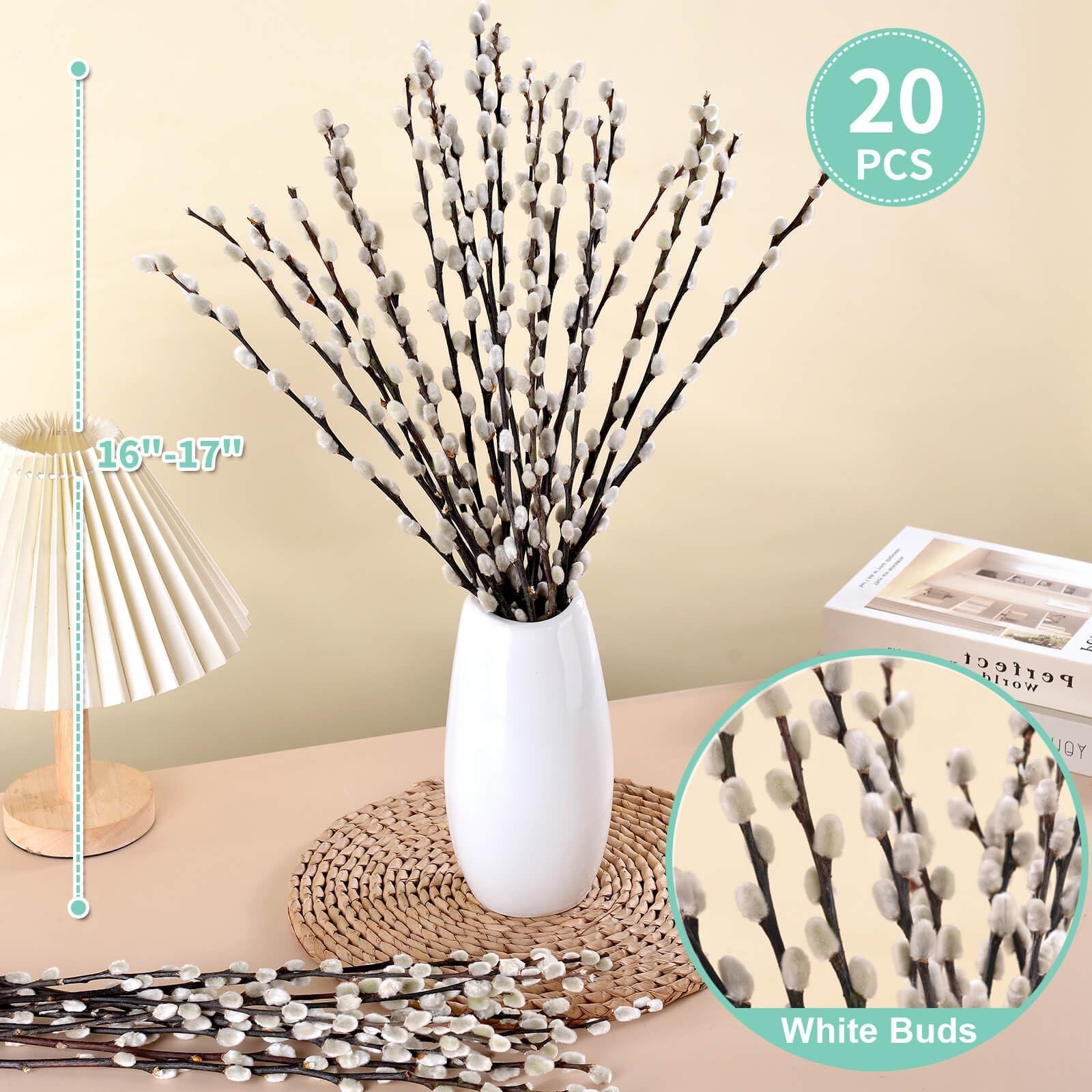20 Stems Dried Pussywillow Branches – Natural Greenery for Vase, Wedding & Home