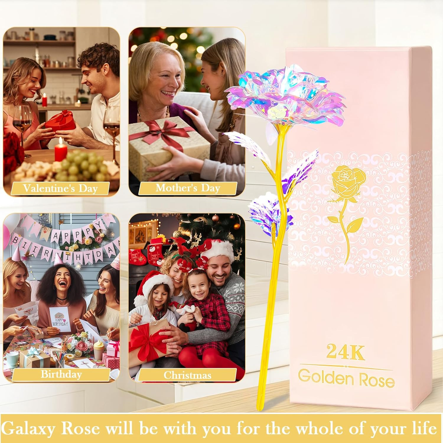 Mothers Day Rose Gifts for Mom, Women Mom Gifts for Brithday, Galaxy Glass Rose
