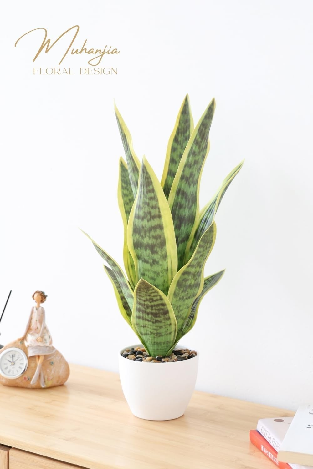 18.5″ Artificial Snake Plant Potted,Fake Sansevieria Floor Plant Real Looking…