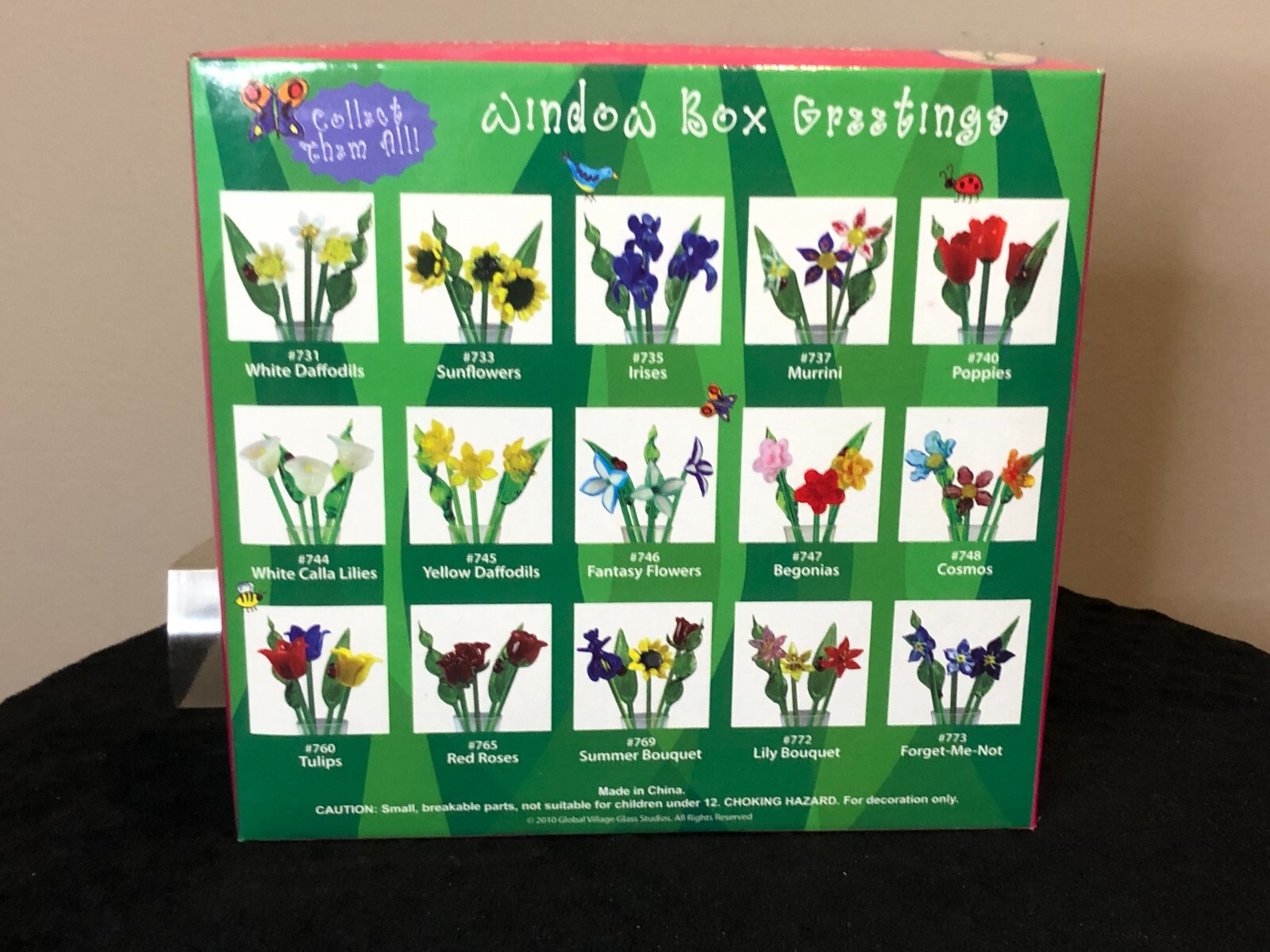 Global Village Glass Studios Window Box Greetings Bouquet Fantasy Flowers #746
