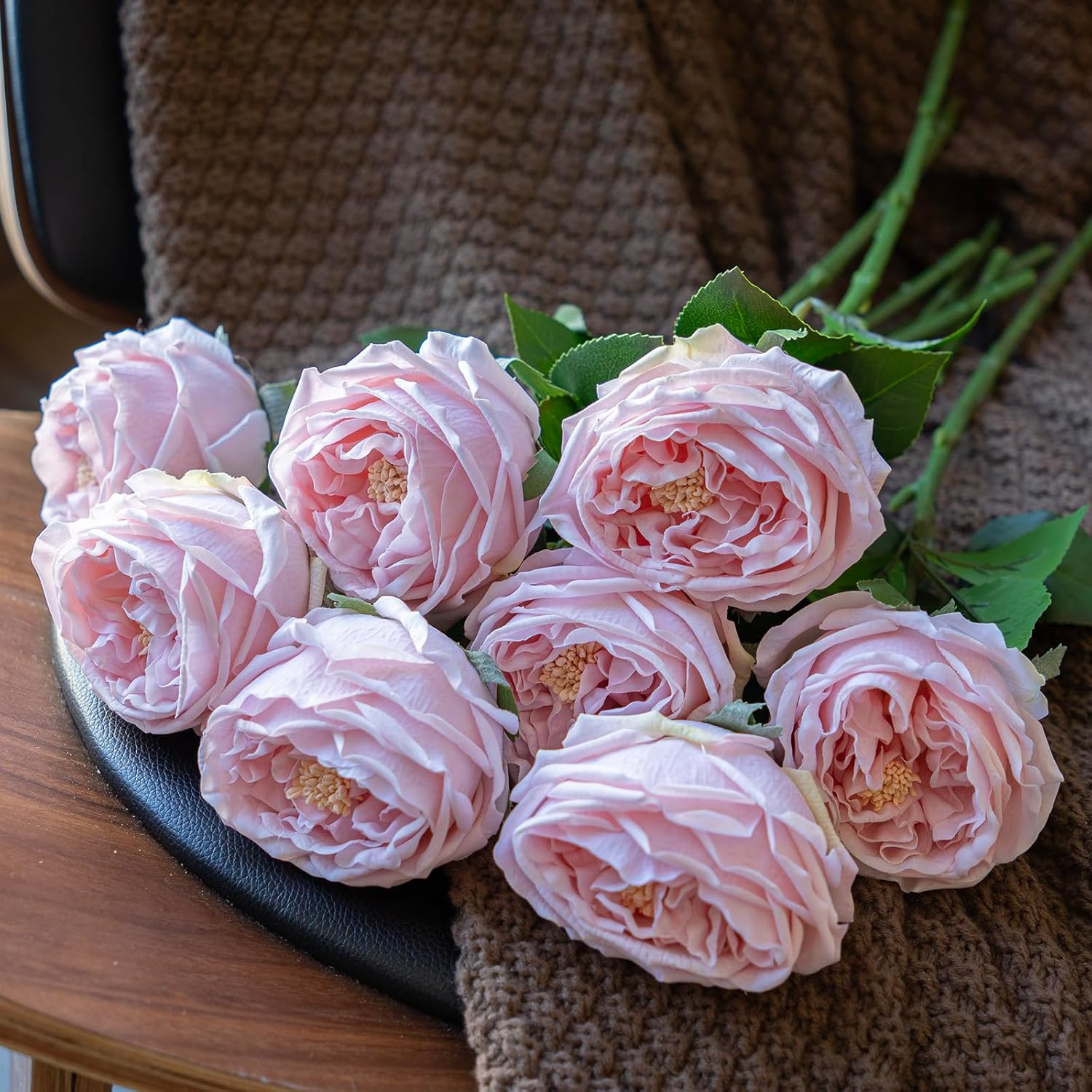 White Fake Flowers for Decoration 4pcs Real Touch Austin Rose Peony Light Pink