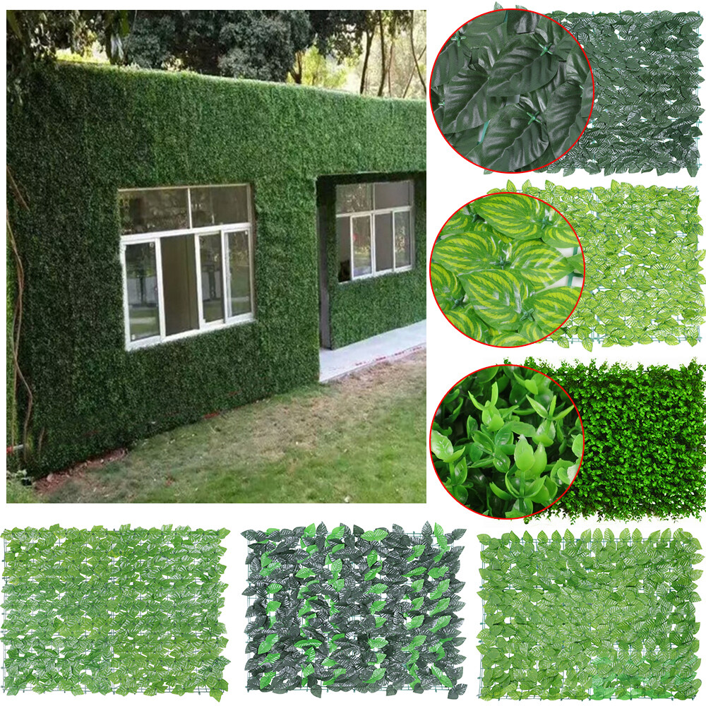 Artificial Wall Hedge Privacy Screens Fence Panel Faux Leaf Grass Mat Yard Decor