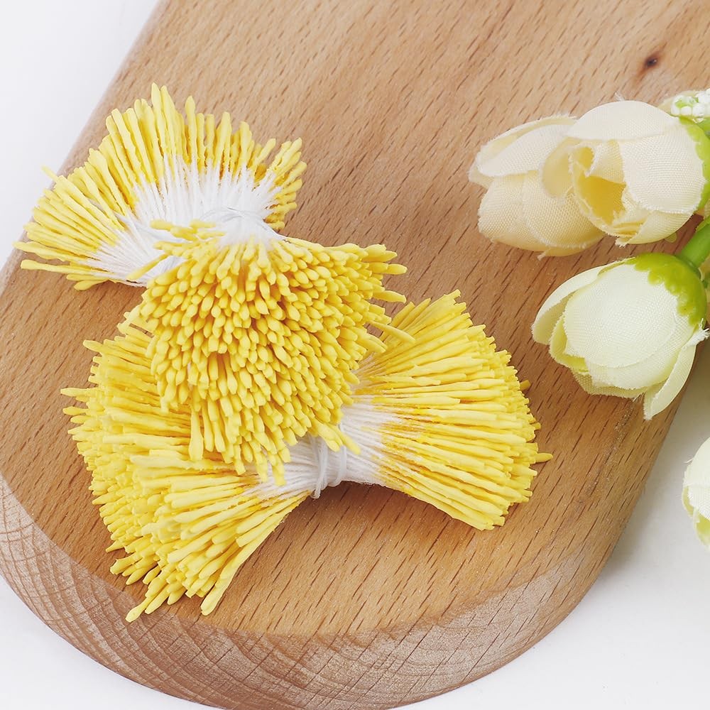 400 Pcs Yellow Long Flower Stamen Double Heads 1 mm Artificial DIY Craft
