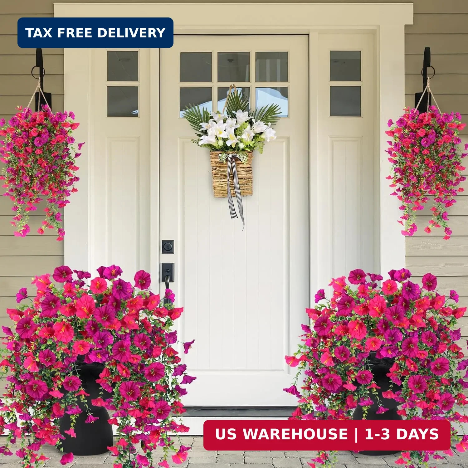 Artificial Fake Hanging Flowers Plants for Outdoor Outside Spring Summer Decorat