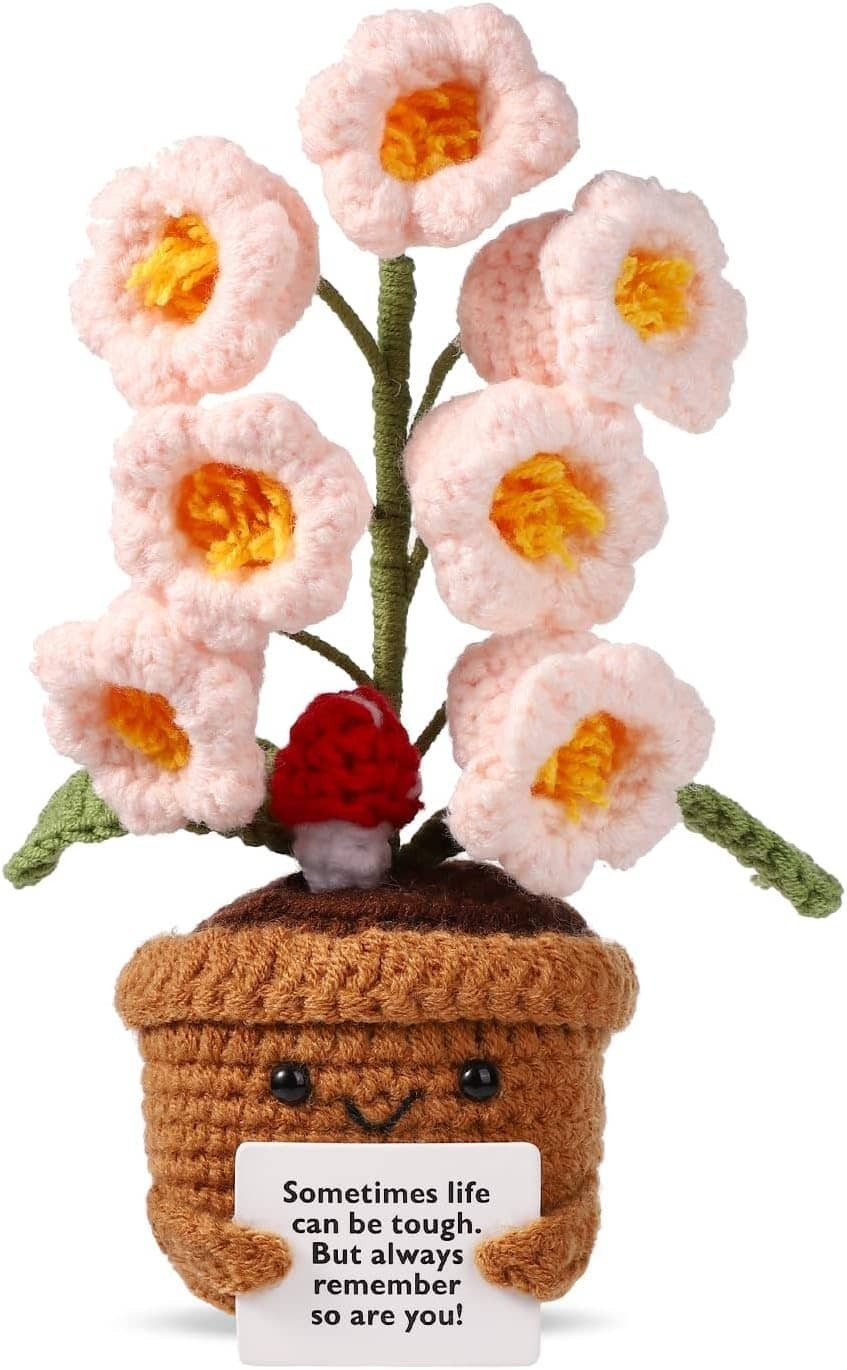 Positive Flower Positive Support Crochet Flower Knitted Plant for Gifts