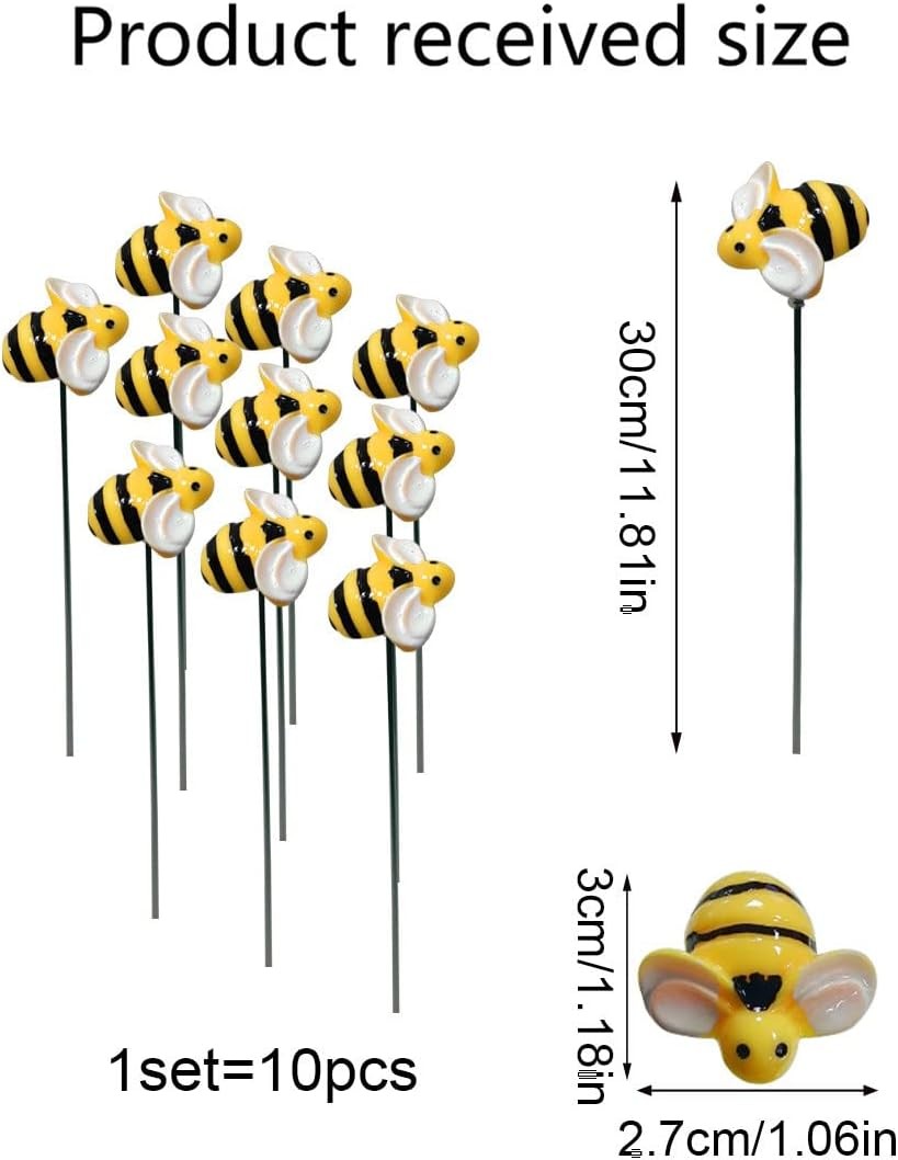10pcs Bee Garden Stakes Metal Yard Art Floral Picks Outdoor Lawn Patio Decor
