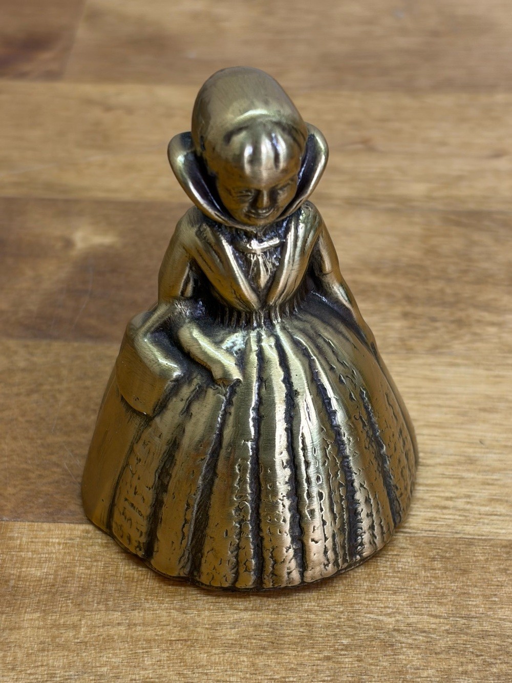 Vintage Solid Brass Crinoline Lady Bell Victorian Southern Belle Basket 3.25″