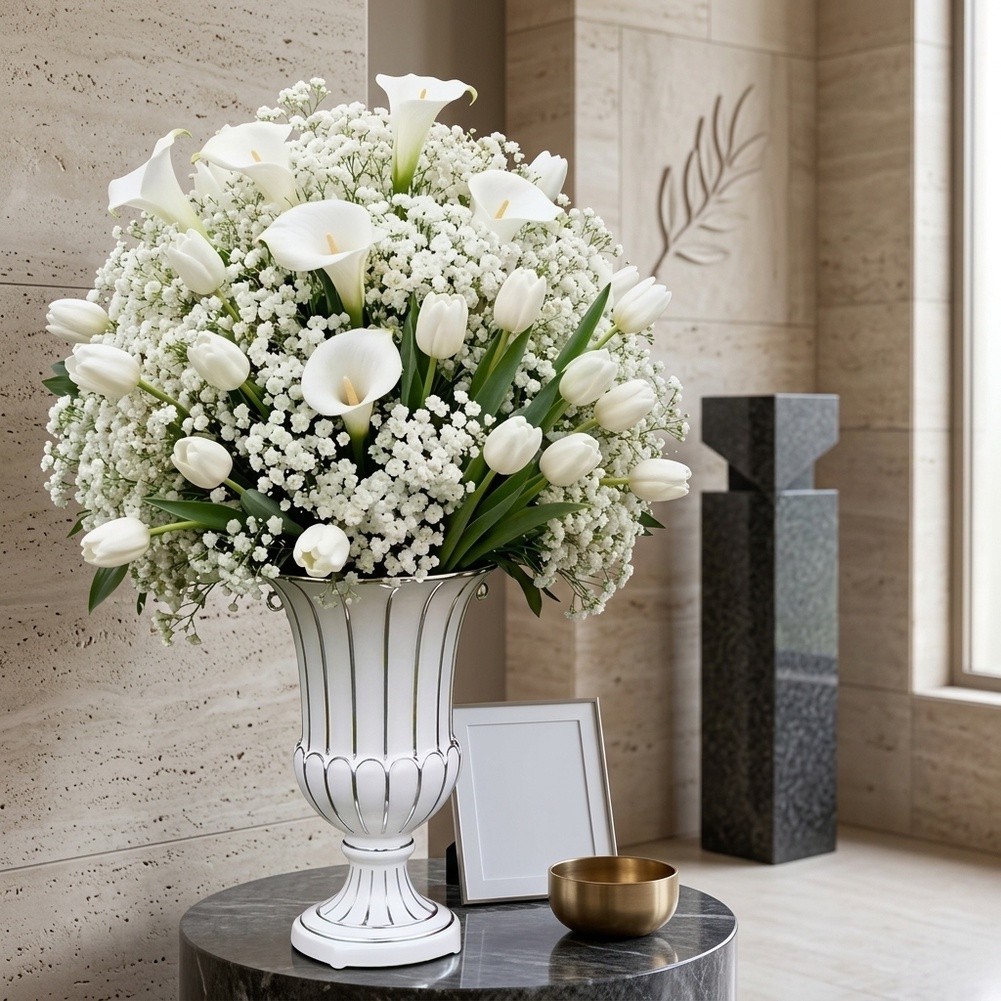 White Artificial Flower Bouquet 32 Stems Flexible Stems for Custom Arrangement