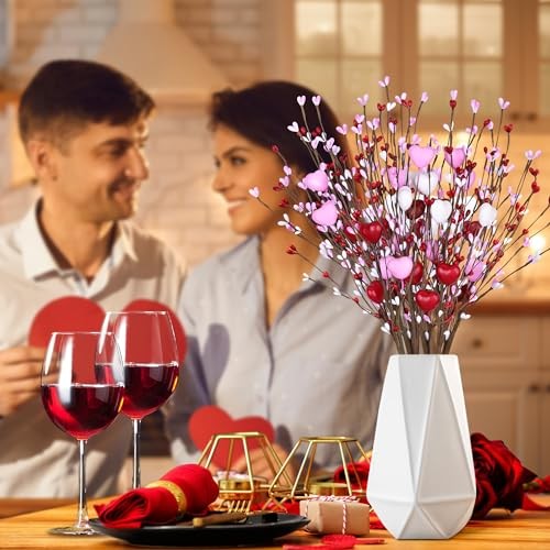 Valentines Day Decorations Artificial Heart Flowers Berry Stems Gifts, 6 Packs